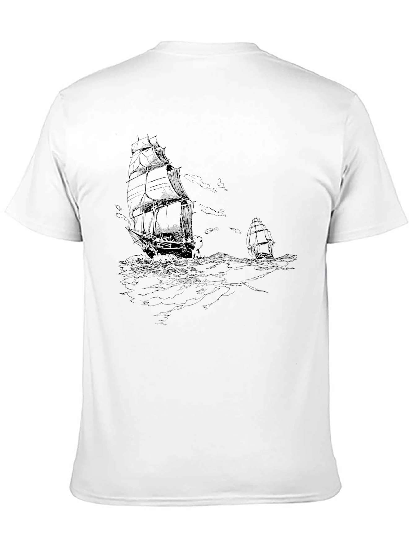 Nautical Ship Graphic Tee - Black Cotton T-Shirt