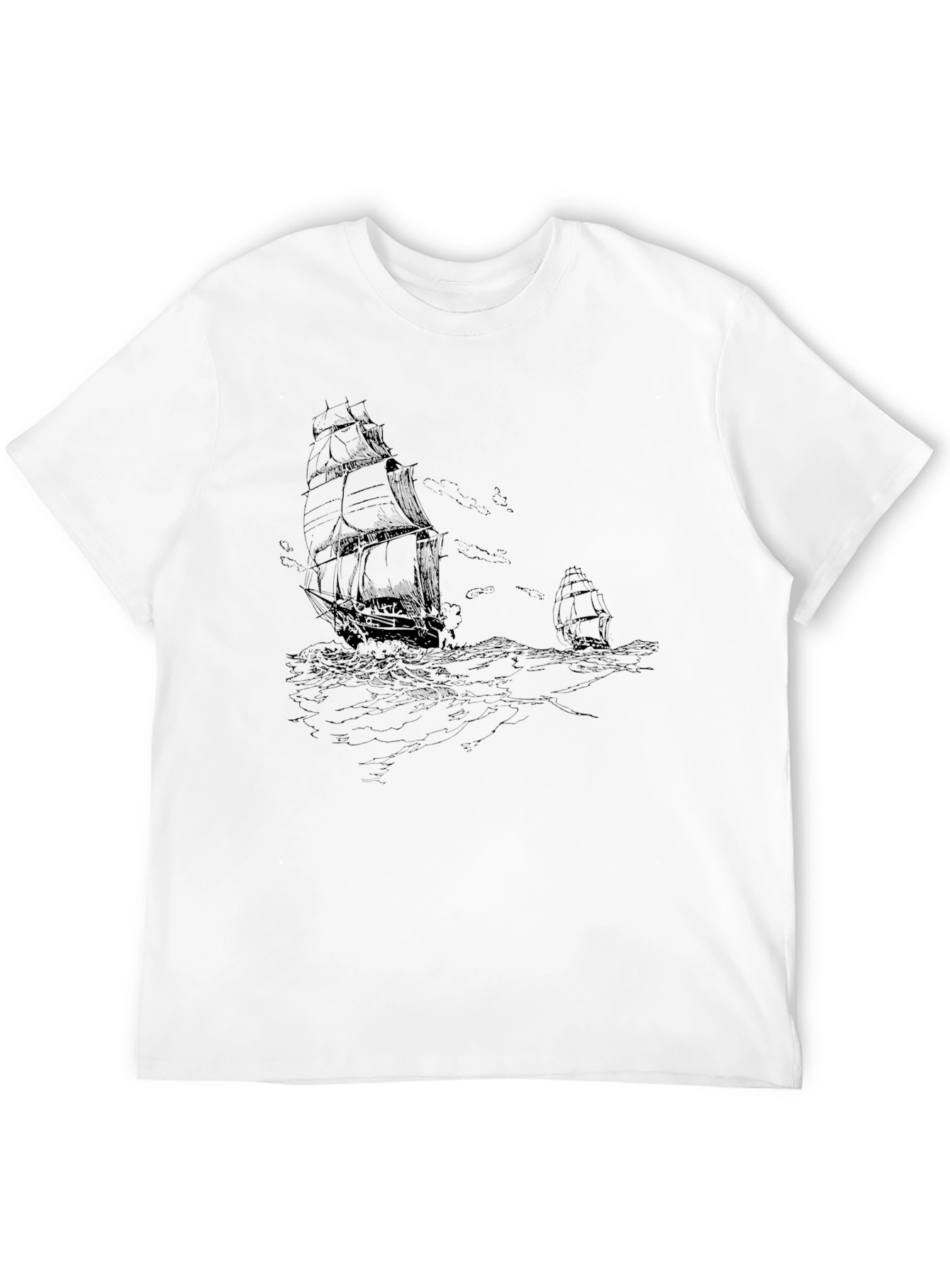 Nautical Ship Graphic Tee - Black Cotton T-Shirt