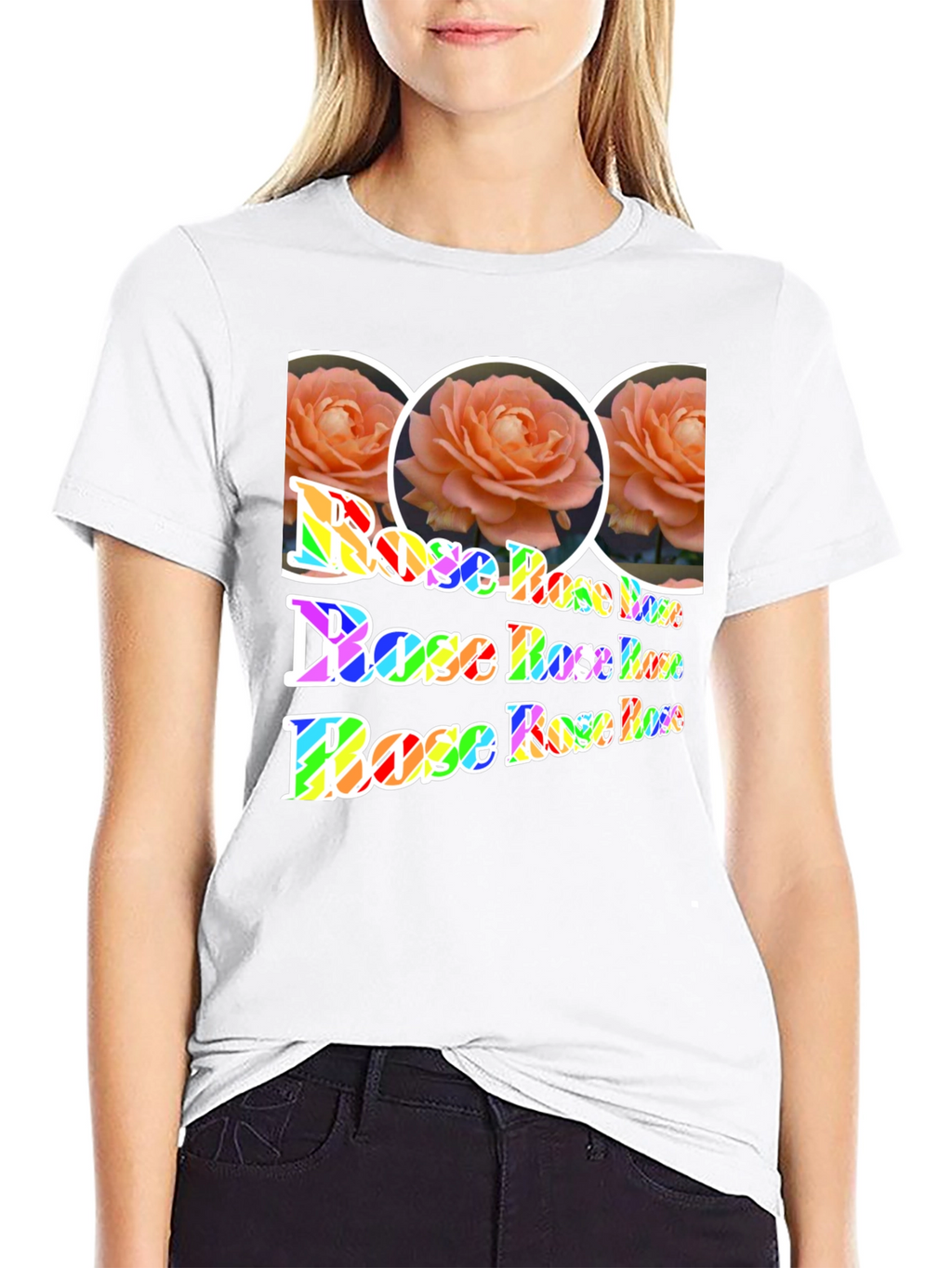 Floral Rose Rainbow Print T-Shirt