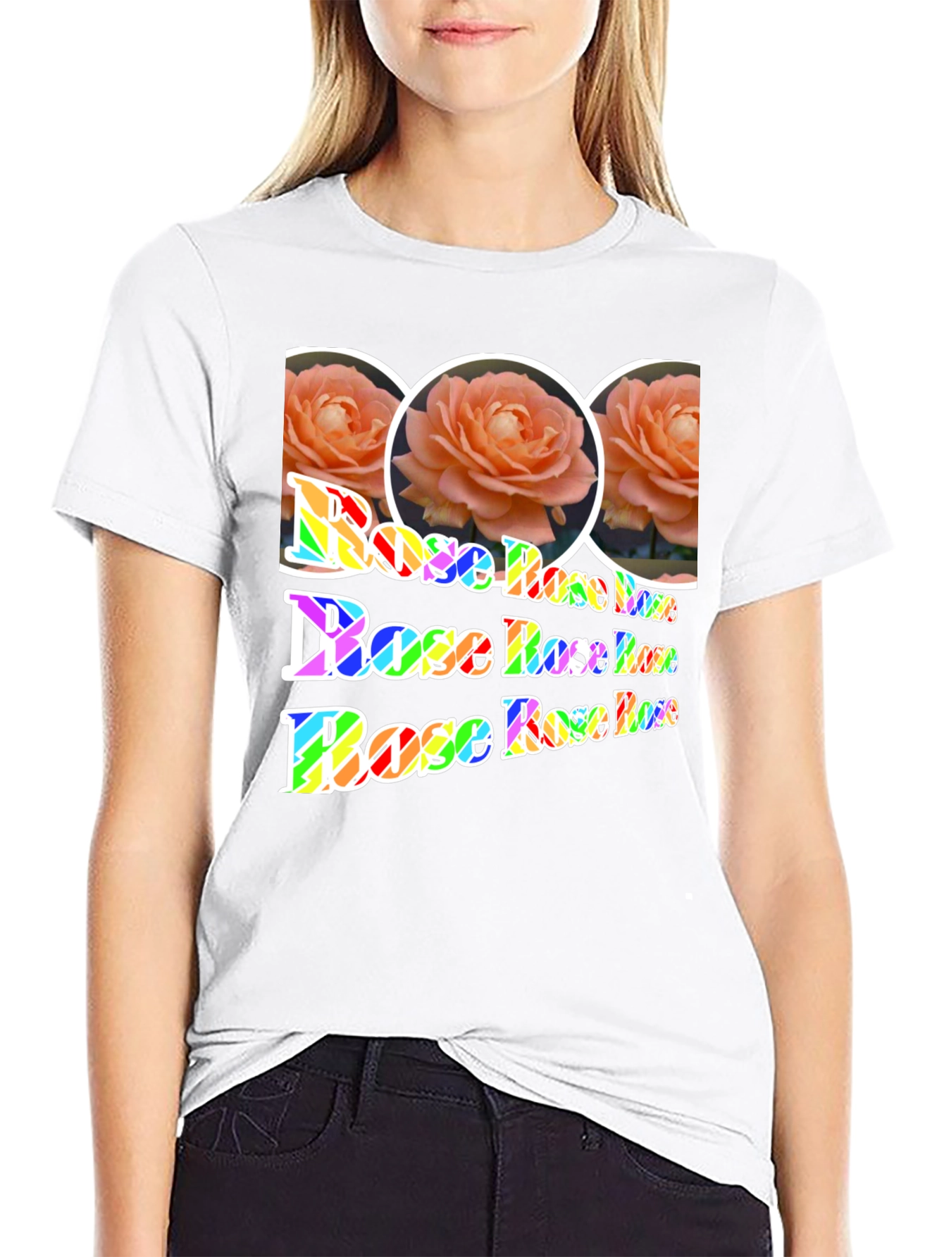 Floral Rose Rainbow Print T-Shirt