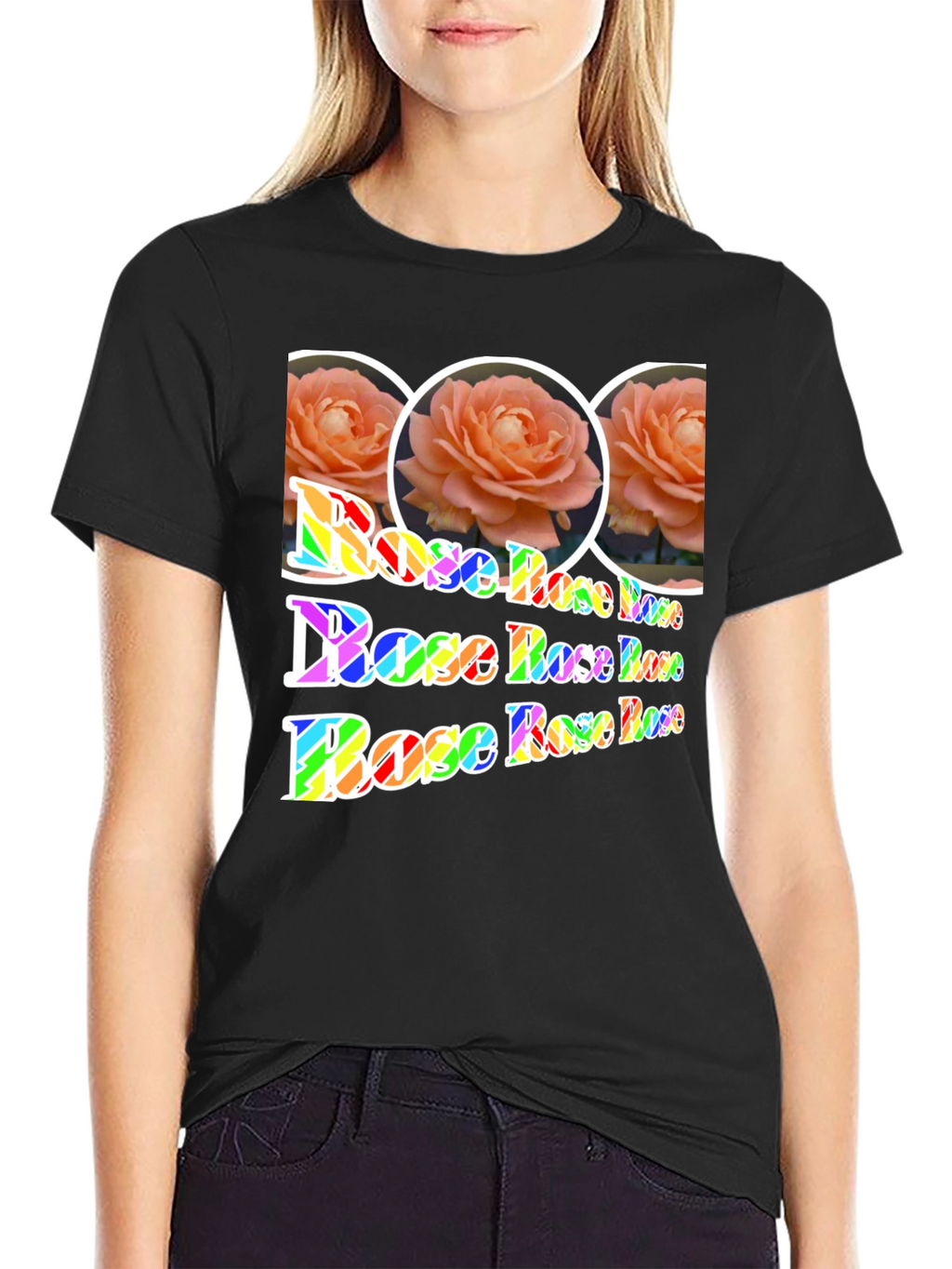 Floral Rose Rainbow Print T-Shirt