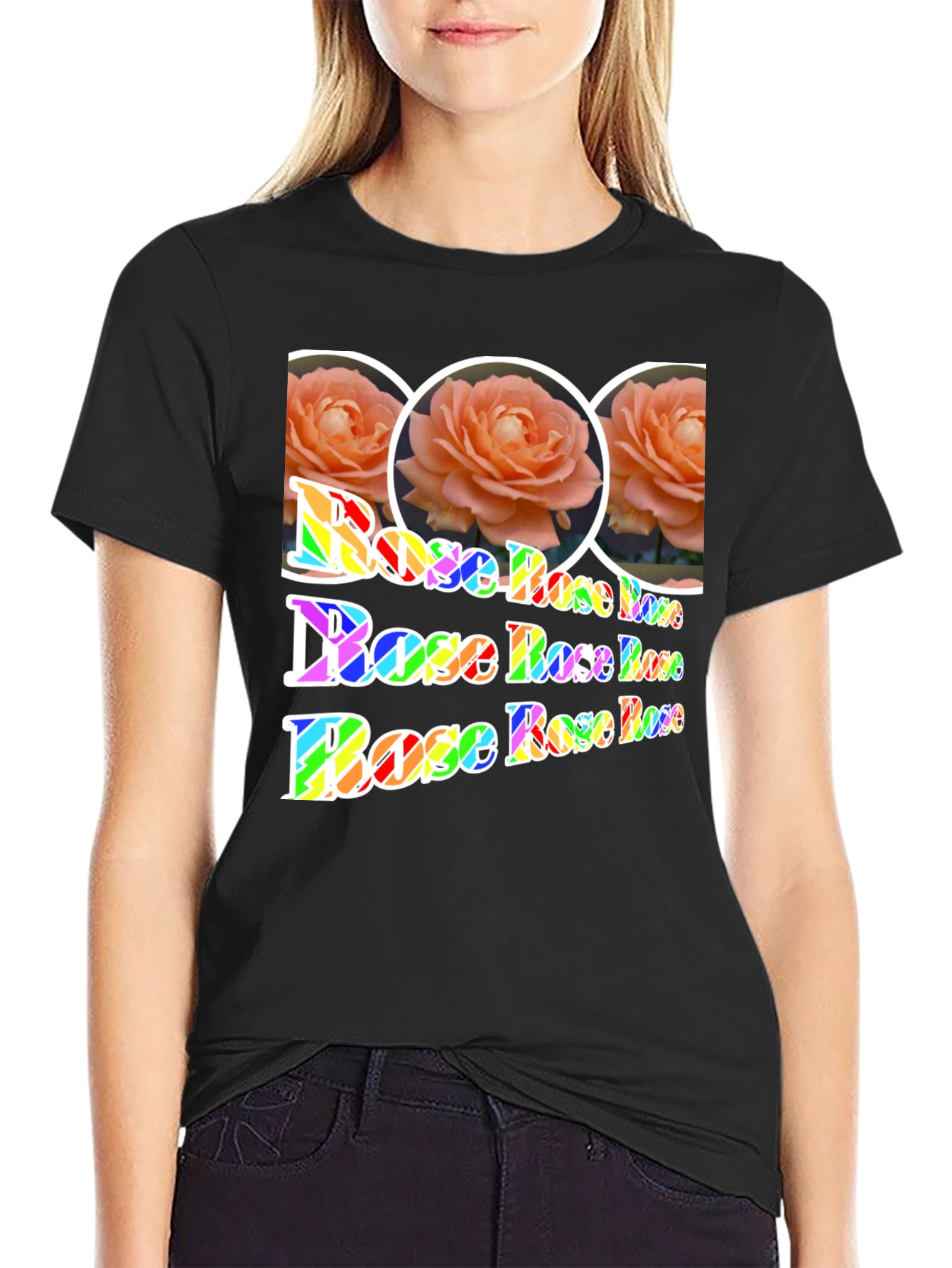 Floral Rose Rainbow Print T-Shirt