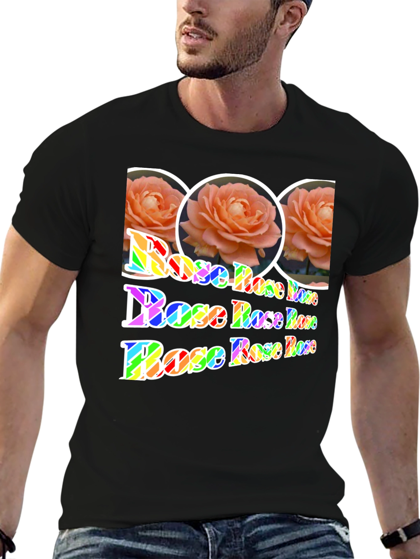 Floral Rose Rainbow Print T-Shirt