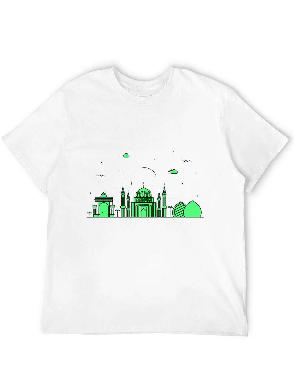 Black T-Shirt with Green Architectural Design