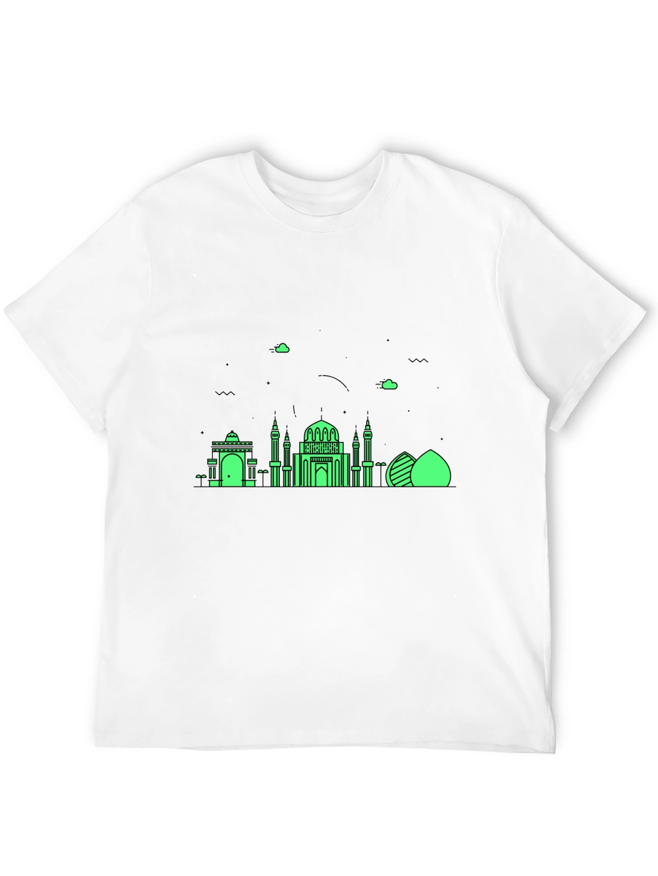Black T-Shirt with Green Architectural Design
