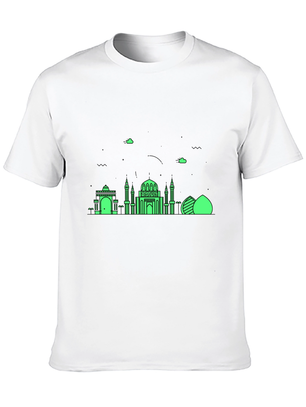 Black T-Shirt with Green Architectural Design