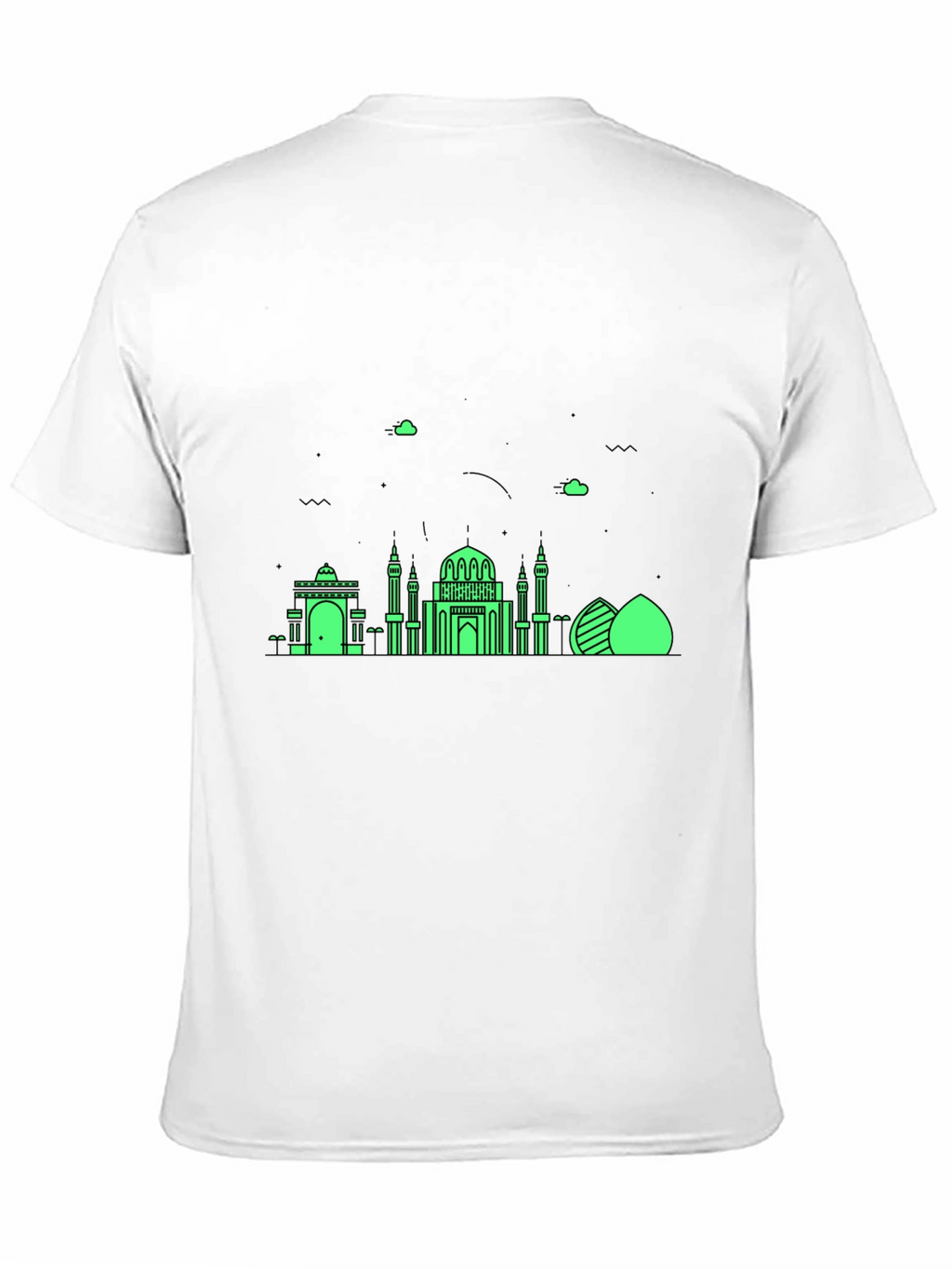 Black T-Shirt with Green Architectural Design