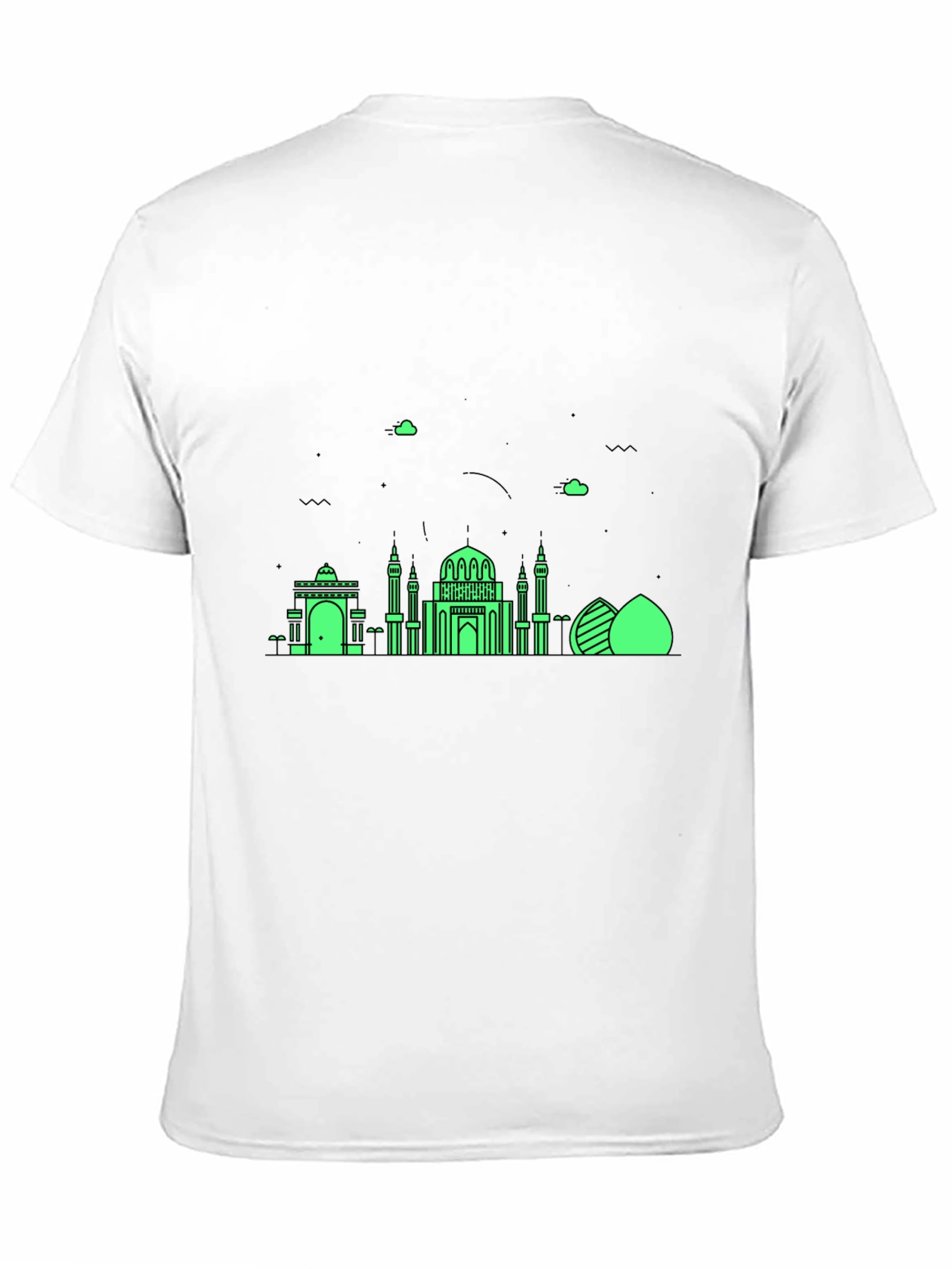 Black T-Shirt with Green Architectural Design