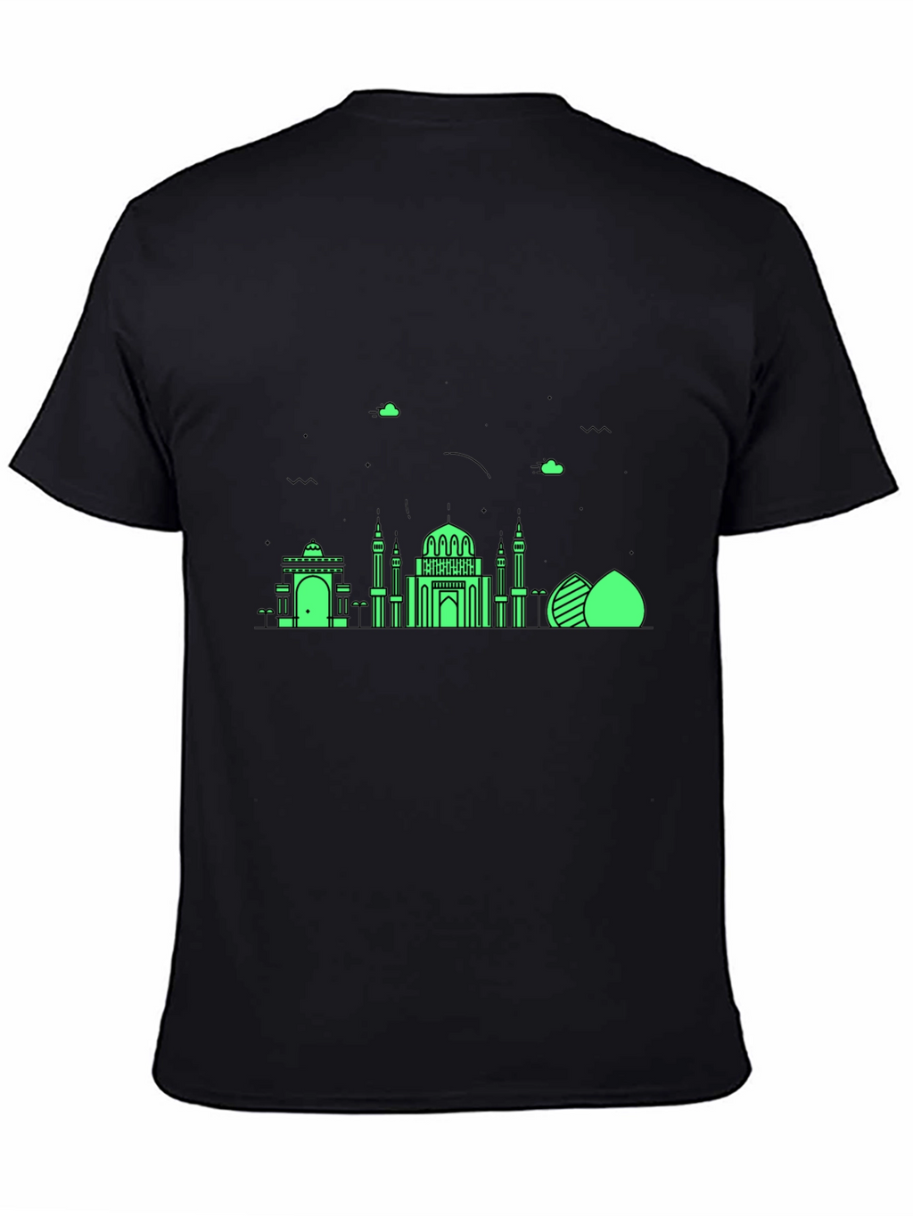 Black T-Shirt with Green Architectural Design