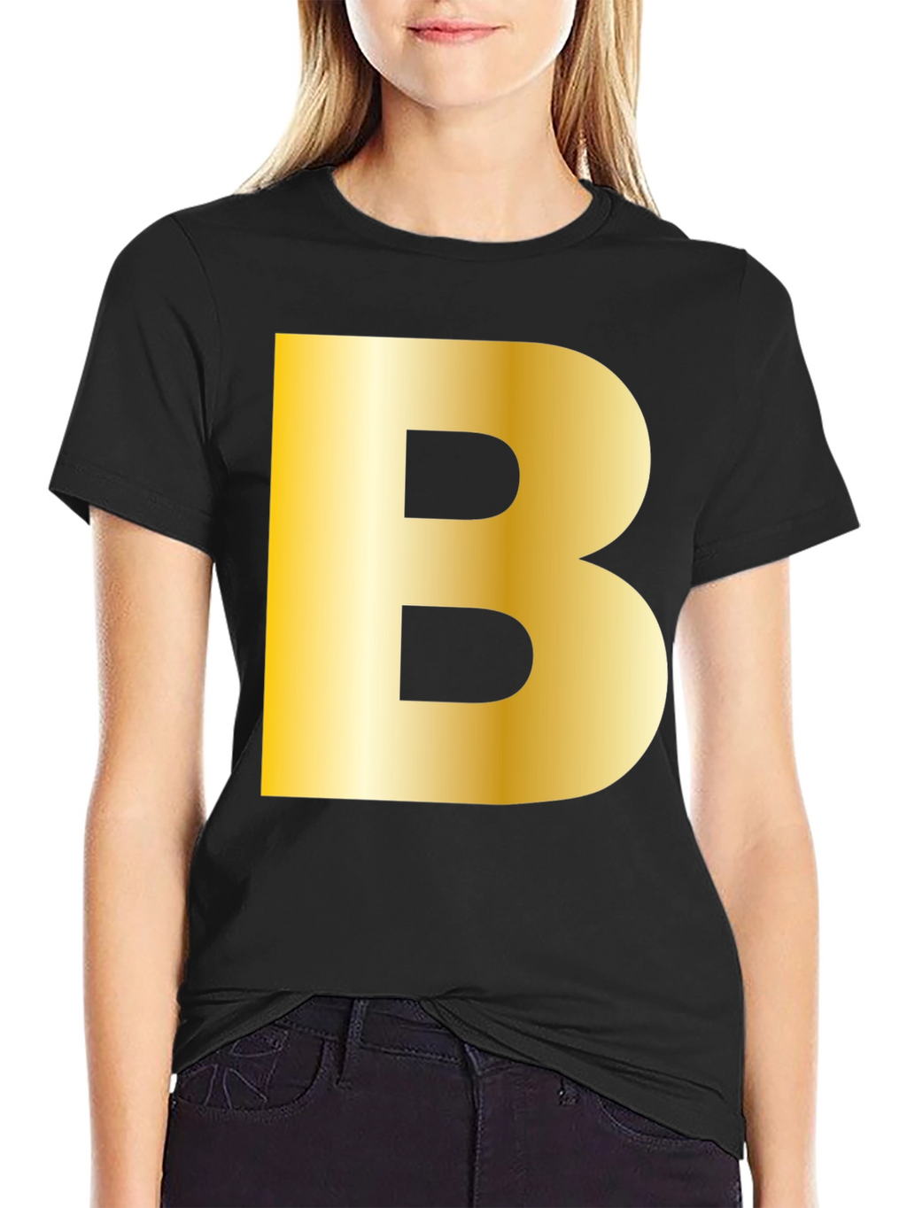 Golden B Initial Black T-Shirt - Bold Statement Tee