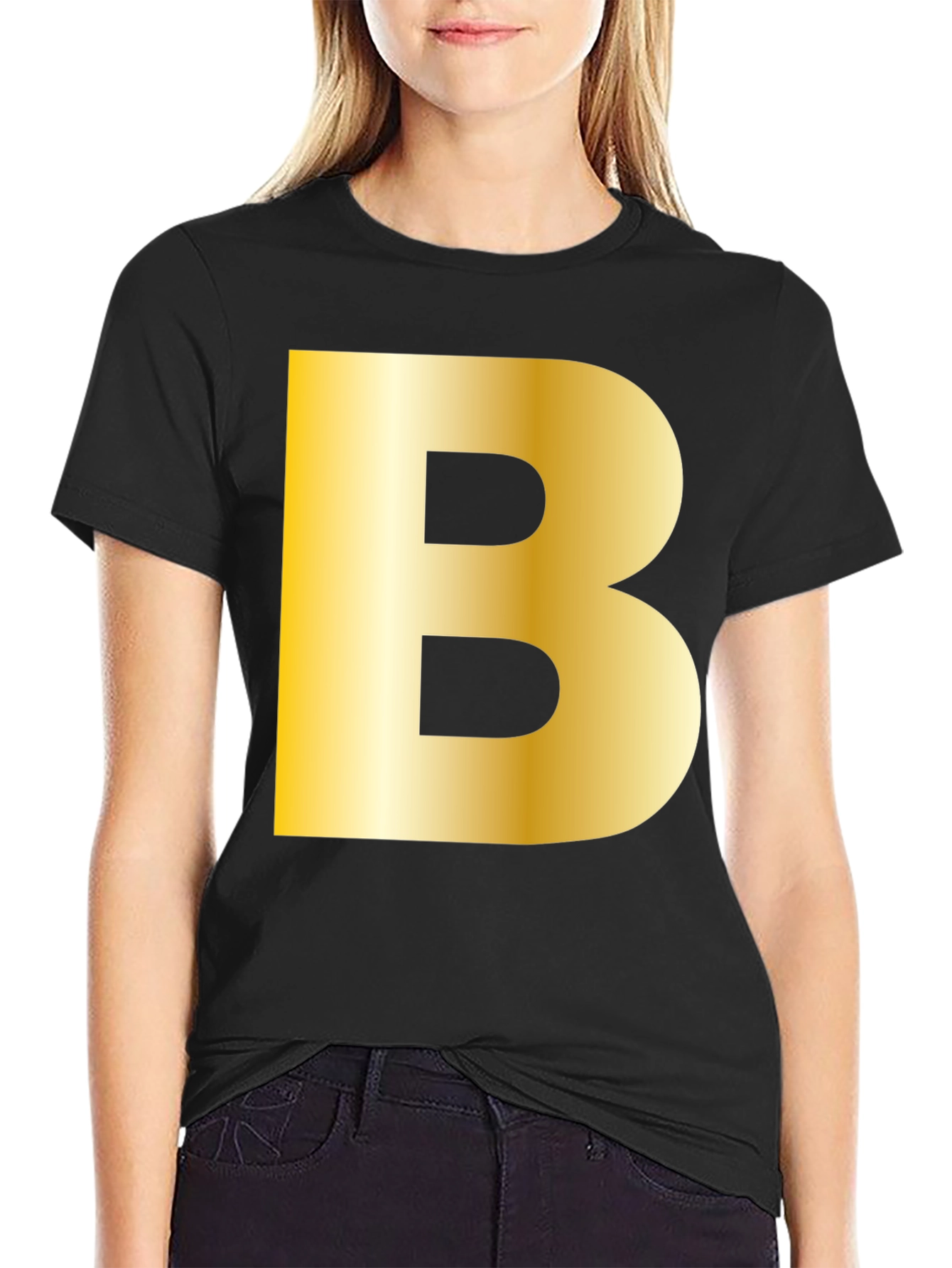 Golden B Initial Black T-Shirt - Bold Statement Tee