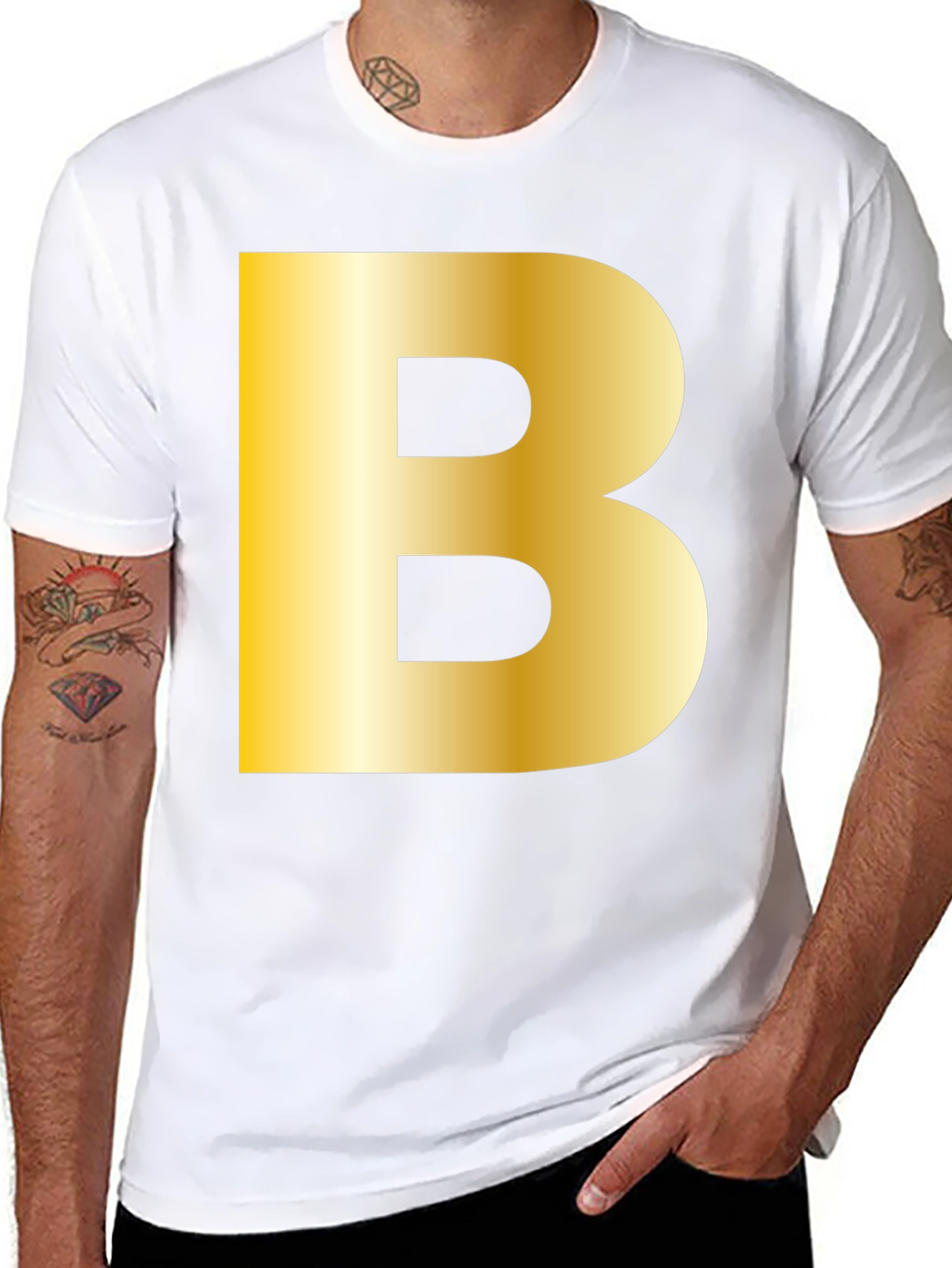 Golden B Initial Black T-Shirt - Bold Statement Tee