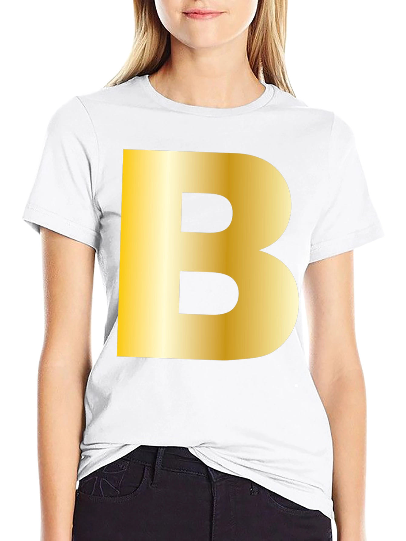 Golden B Initial Black T-Shirt - Bold Statement Tee