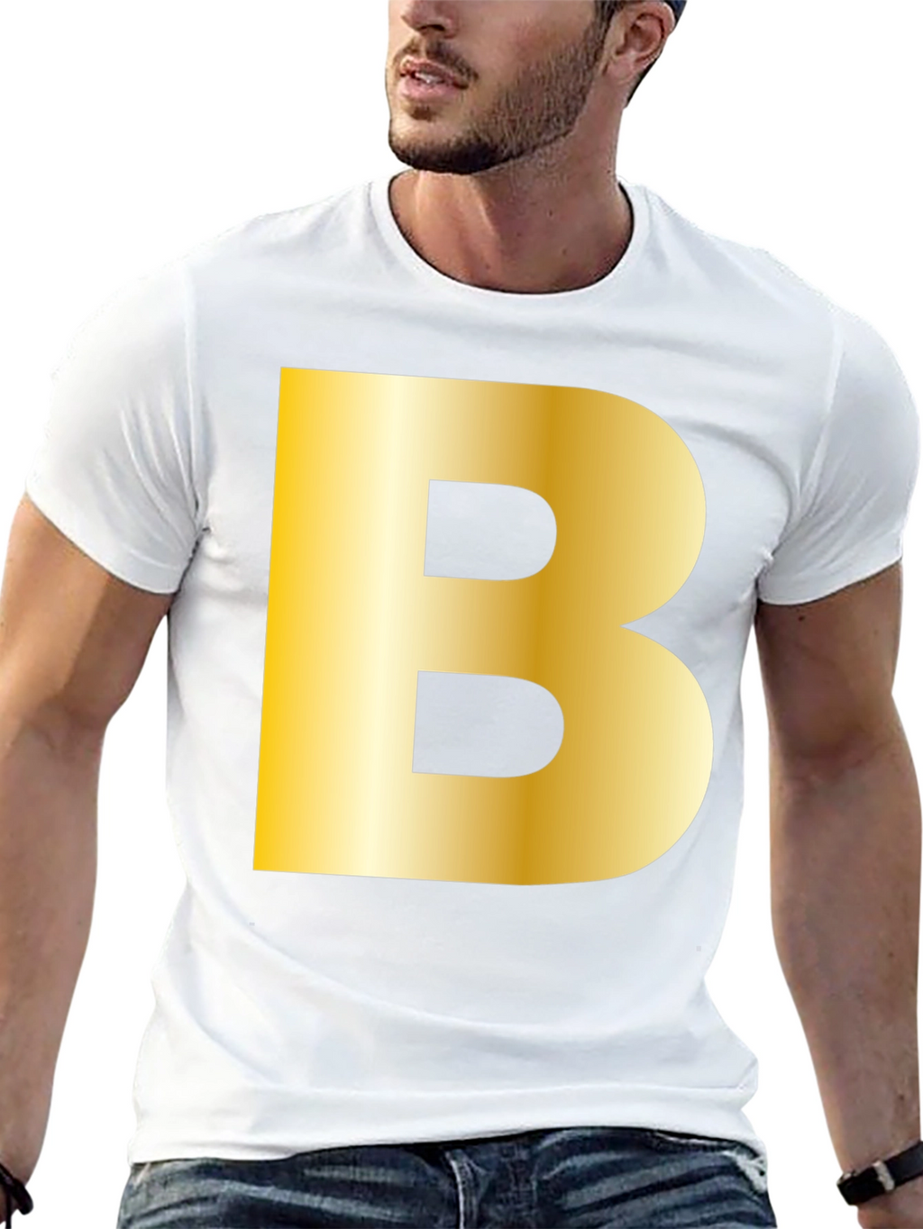 Golden B Initial Black T-Shirt - Bold Statement Tee