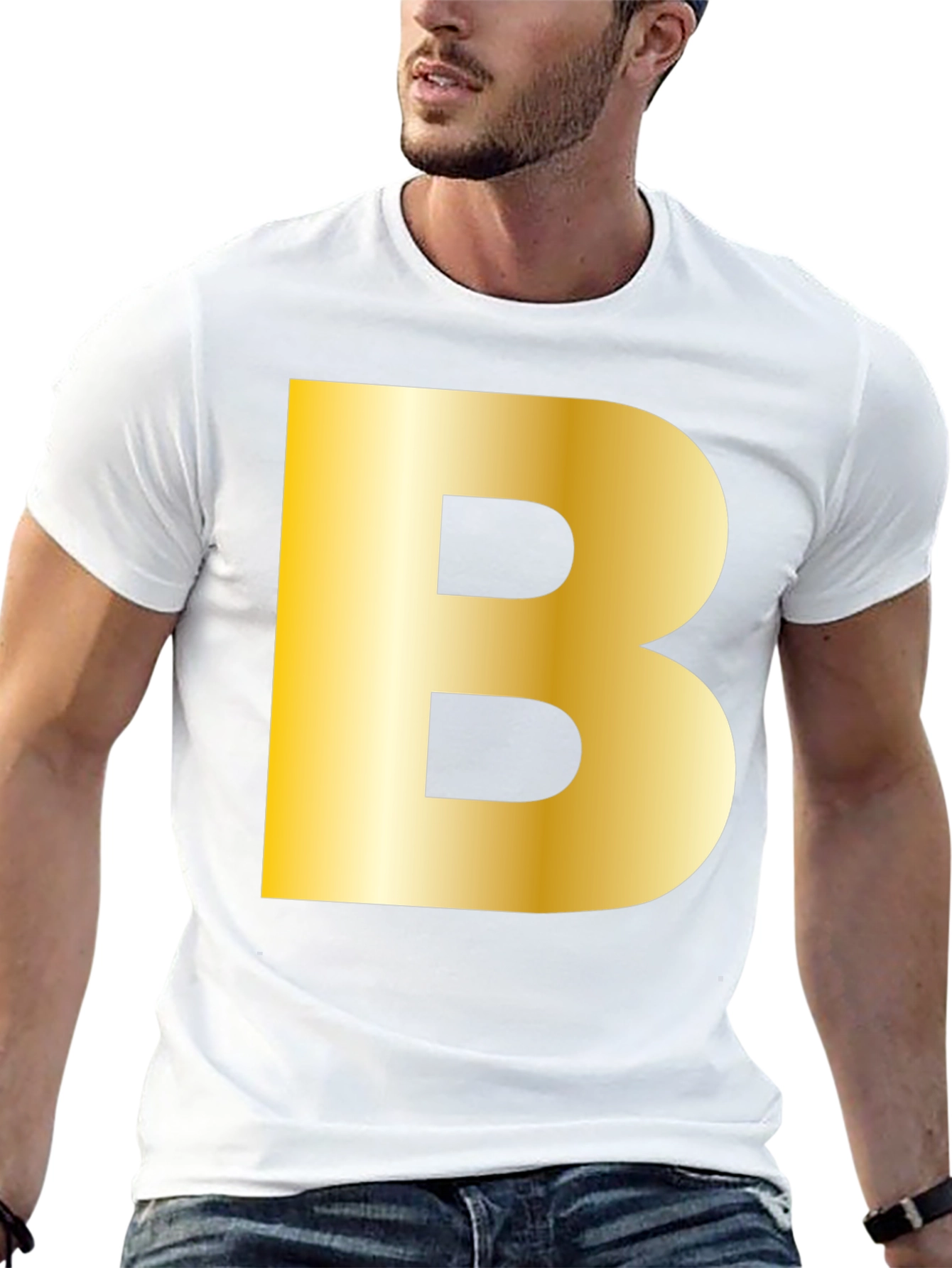 Golden B Initial Black T-Shirt - Bold Statement Tee