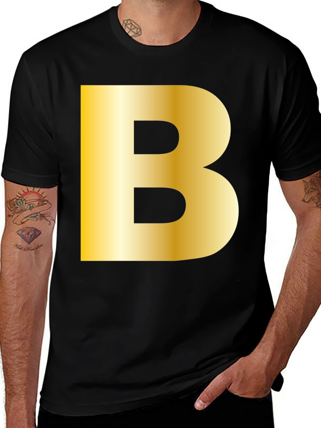 Golden B Initial Black T-Shirt - Bold Statement Tee
