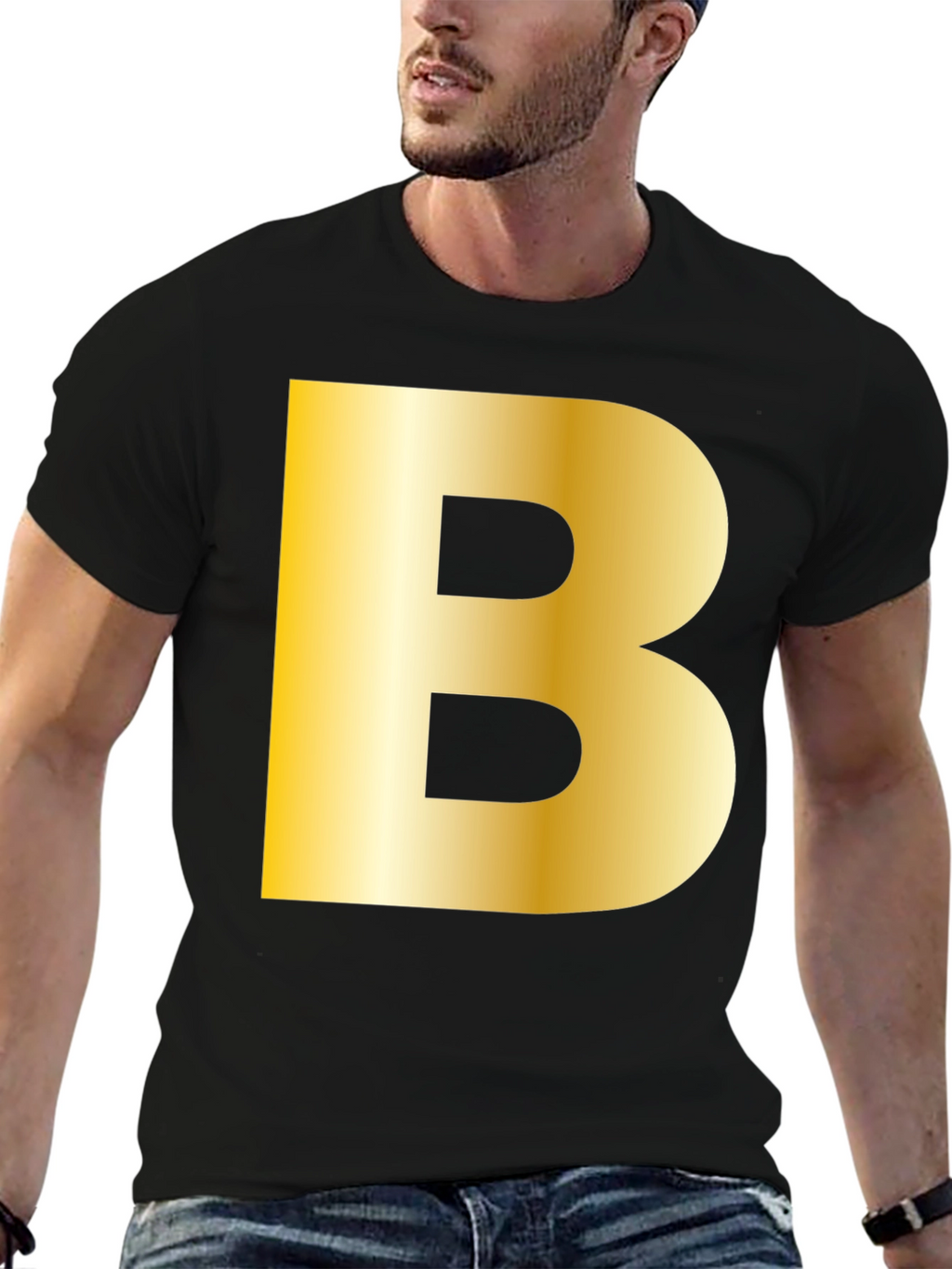 Golden B Initial Black T-Shirt - Bold Statement Tee
