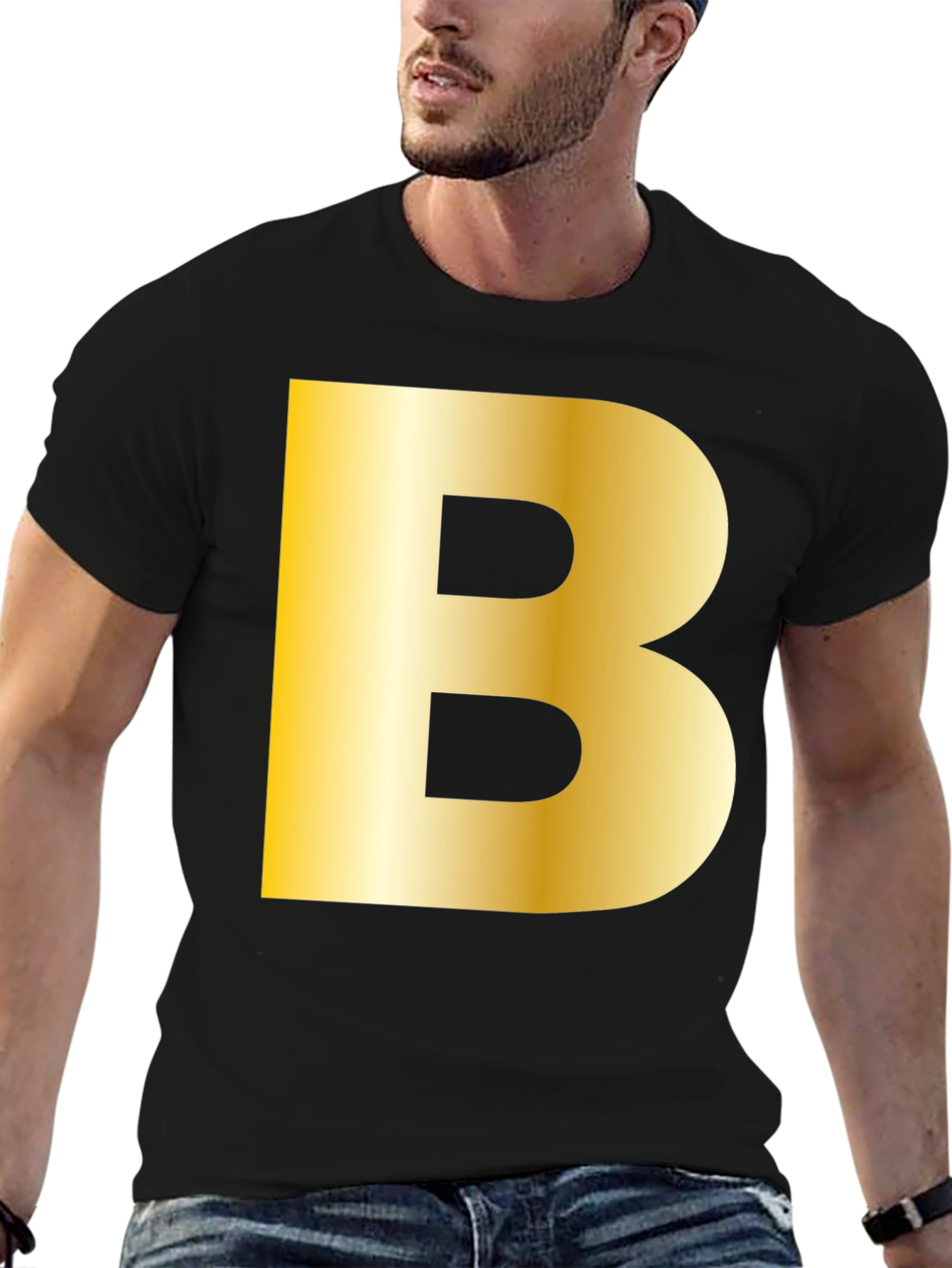Golden B Initial Black T-Shirt - Bold Statement Tee