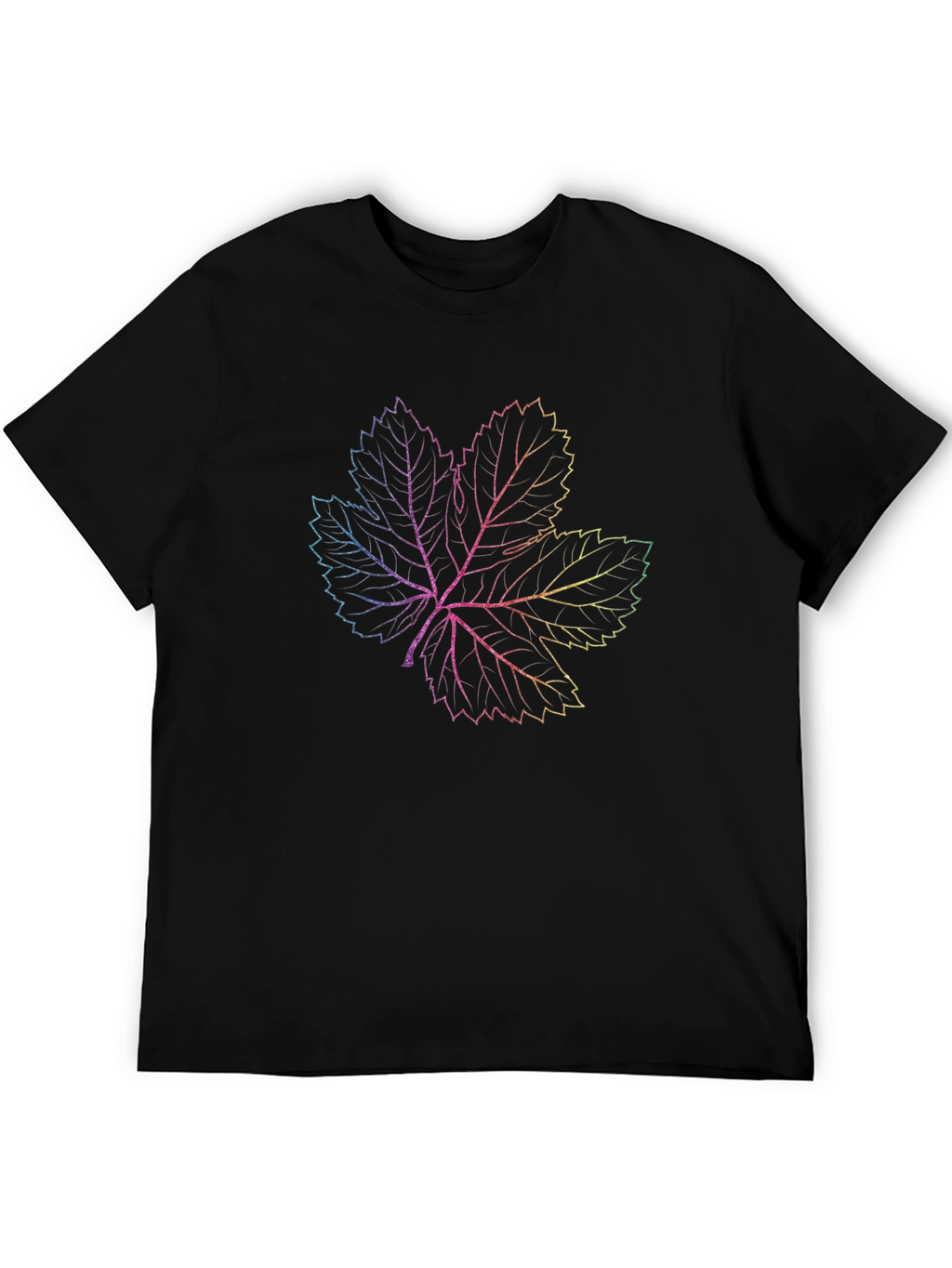 Rainbow Leaf Graphic Print Black T-Shirt