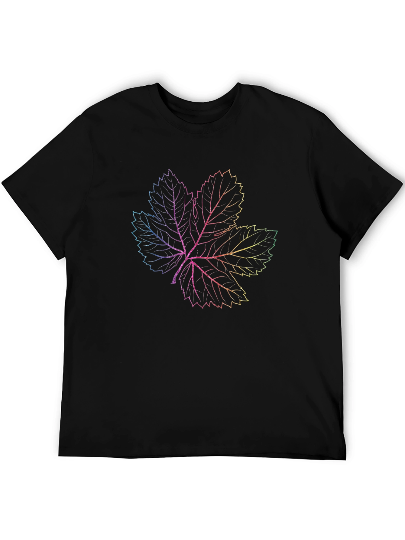 Rainbow Leaf Graphic Print Black T-Shirt