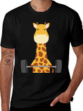 Giraffe Lifting Weights Graphic T-Shirt - Black