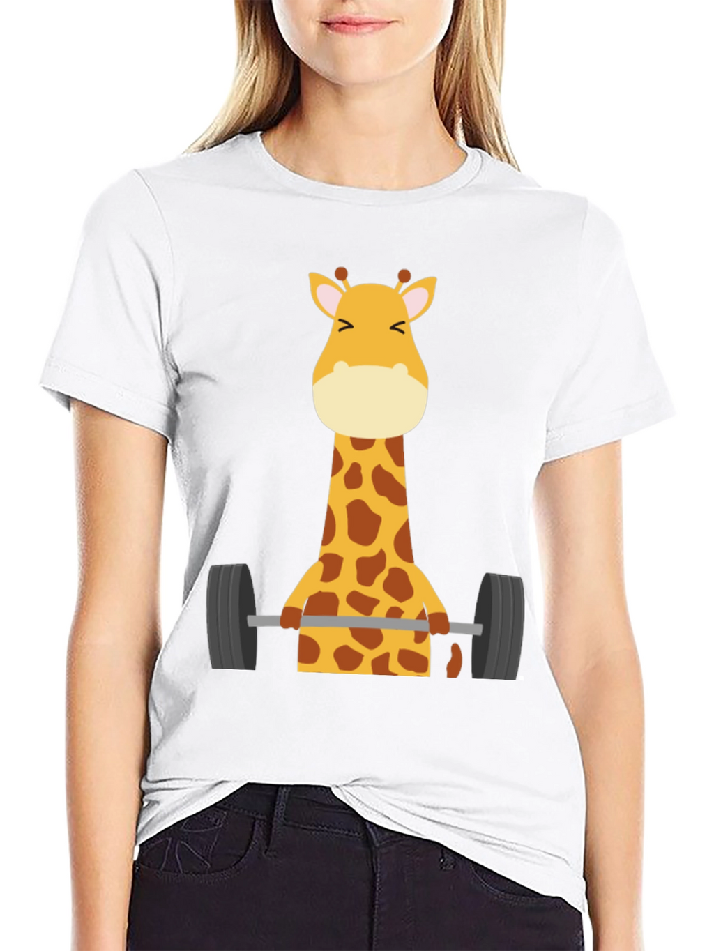 Giraffe Lifting Weights Graphic T-Shirt - Black