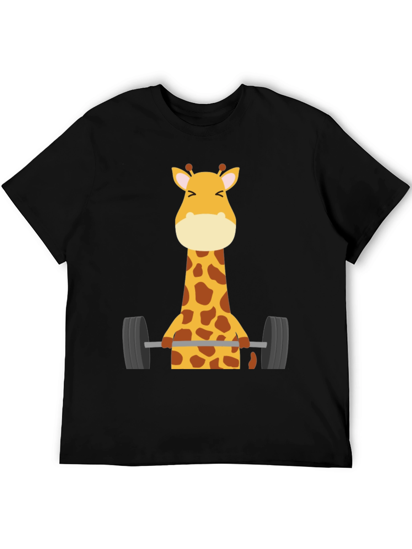 Giraffe Lifting Weights Graphic T-Shirt - Black