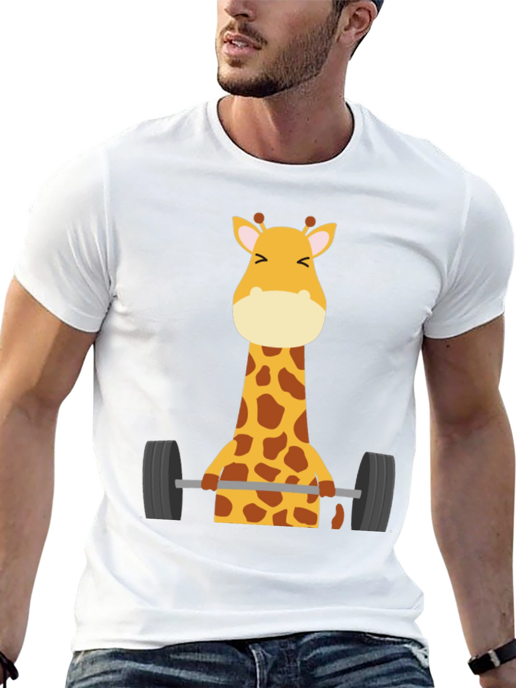 Giraffe Lifting Weights Graphic T-Shirt - Black