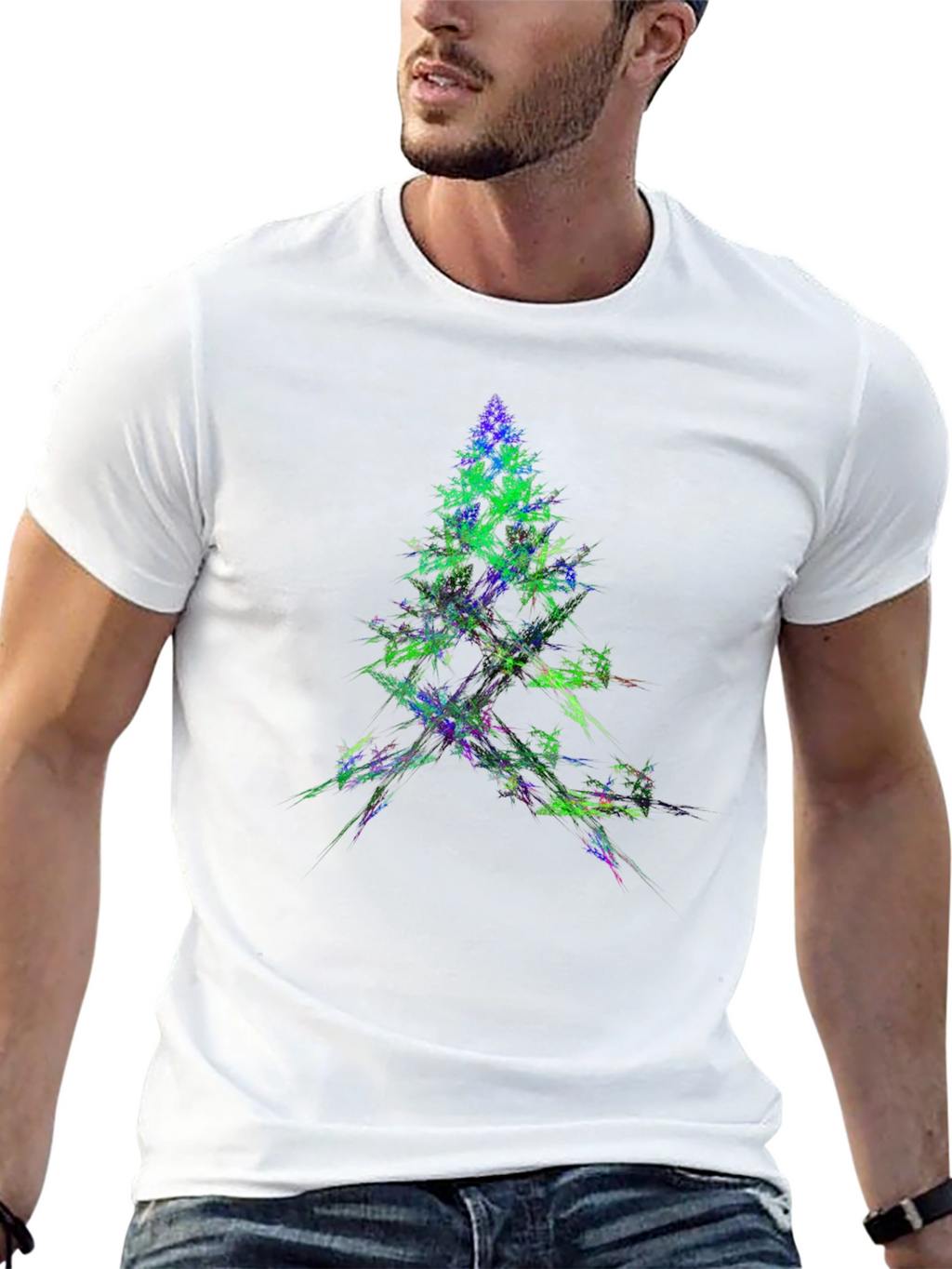 Abstract Christmas Tree Graphic Black T-Shirt