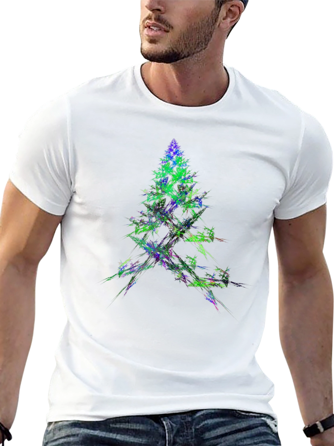 Abstract Christmas Tree Graphic Black T-Shirt