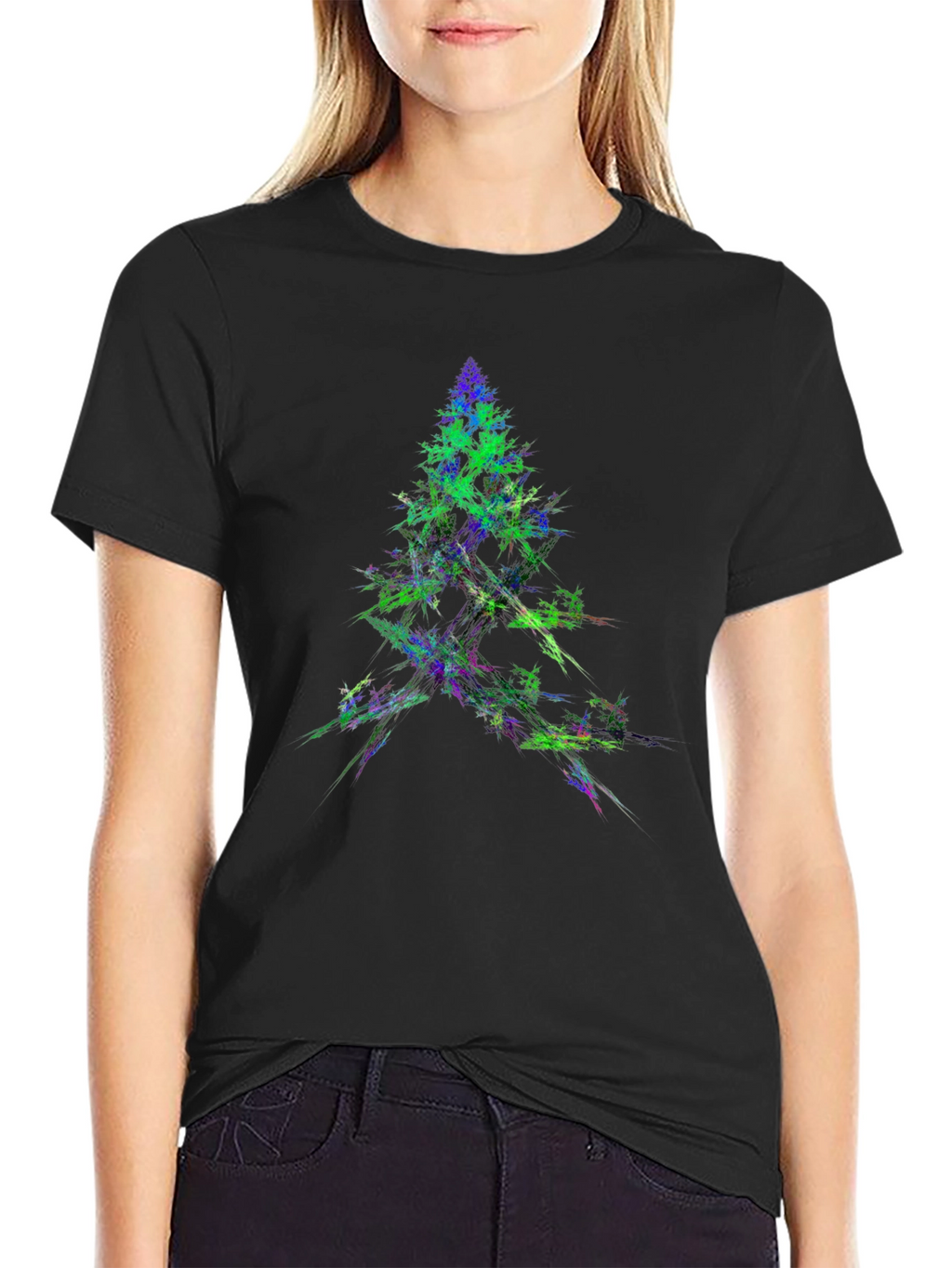 Abstract Christmas Tree Graphic Black T-Shirt