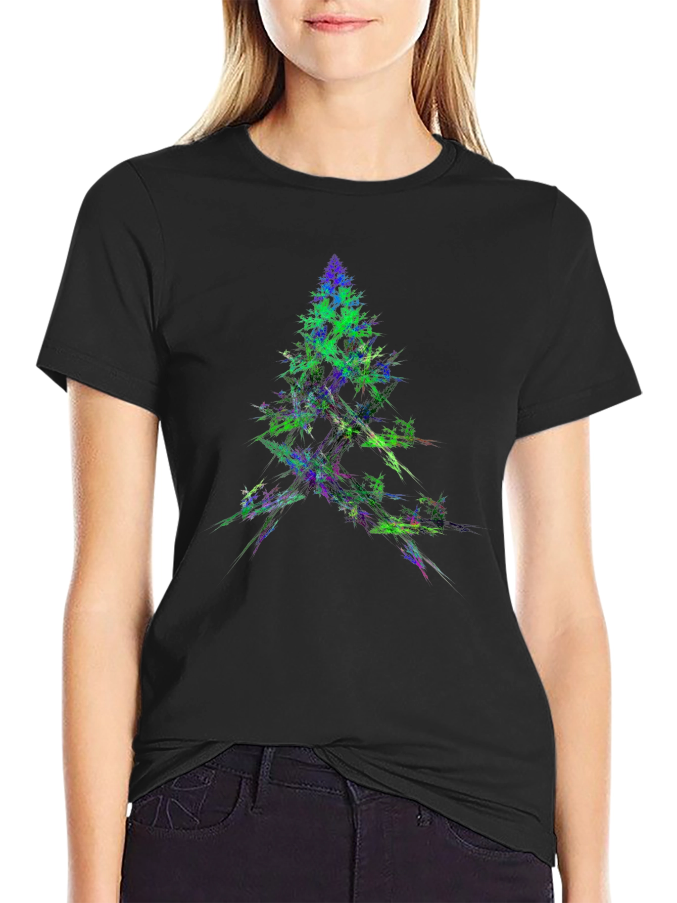 Abstract Christmas Tree Graphic Black T-Shirt