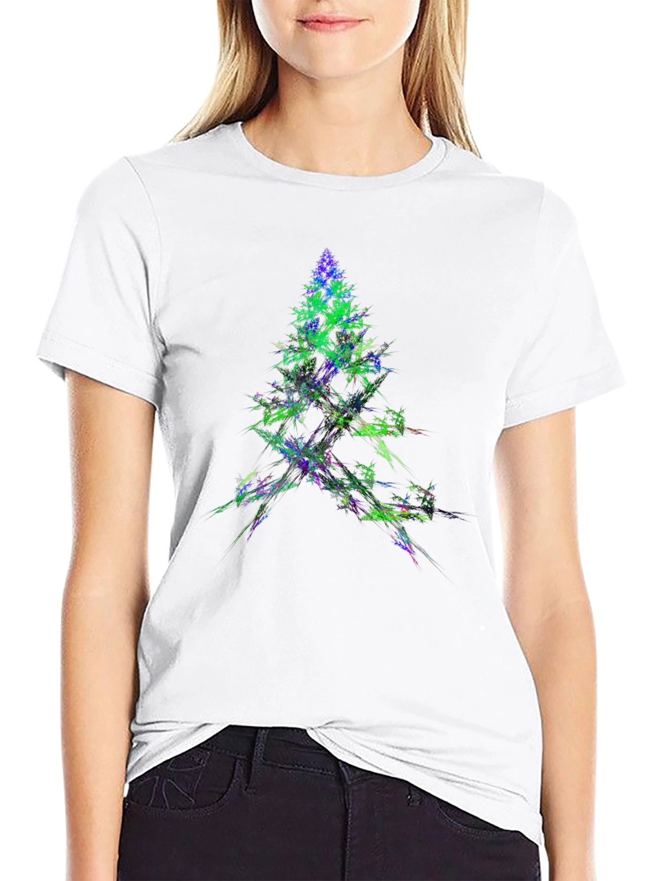 Abstract Christmas Tree Graphic Black T-Shirt
