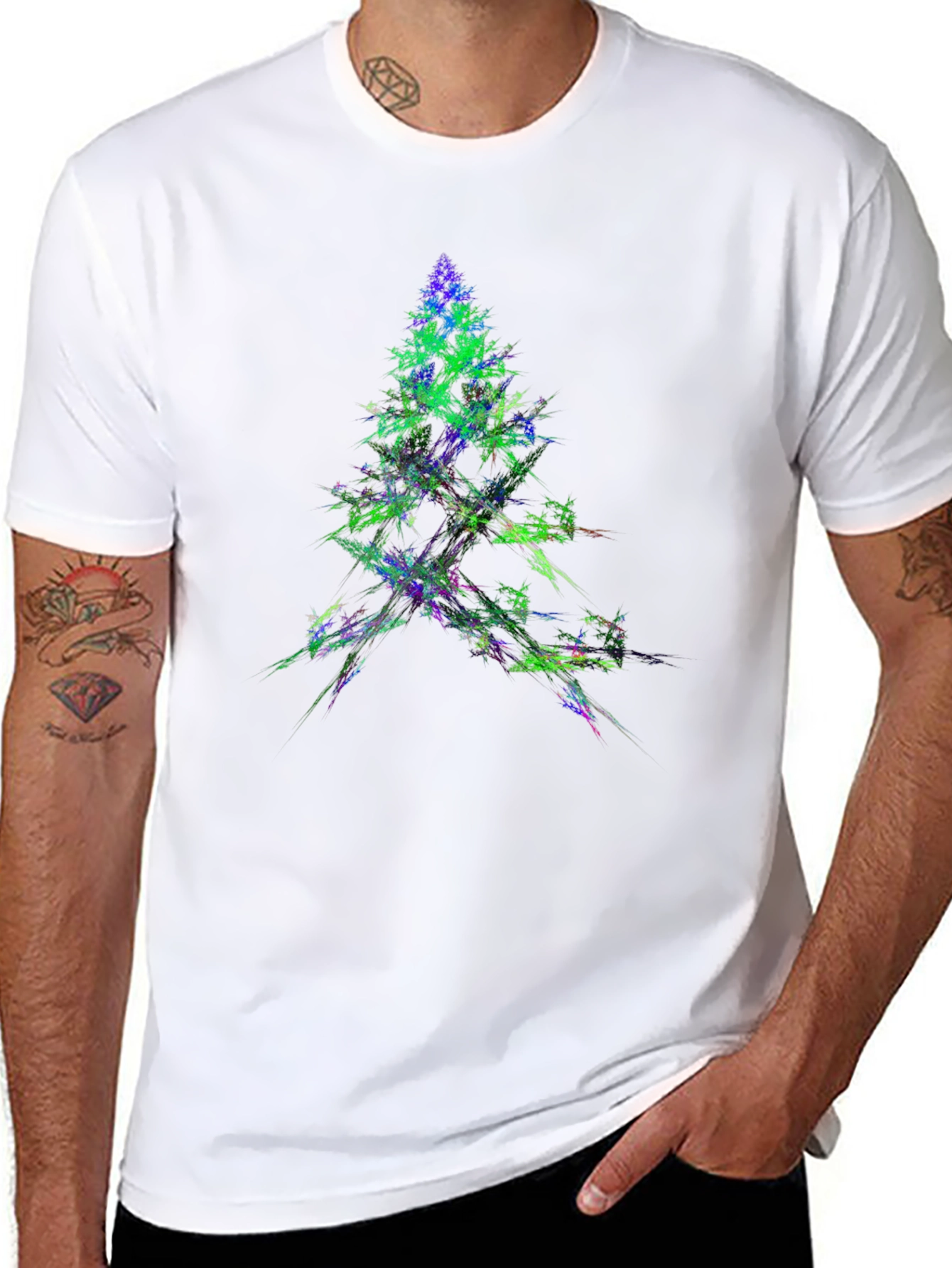 Abstract Christmas Tree Graphic Black T-Shirt