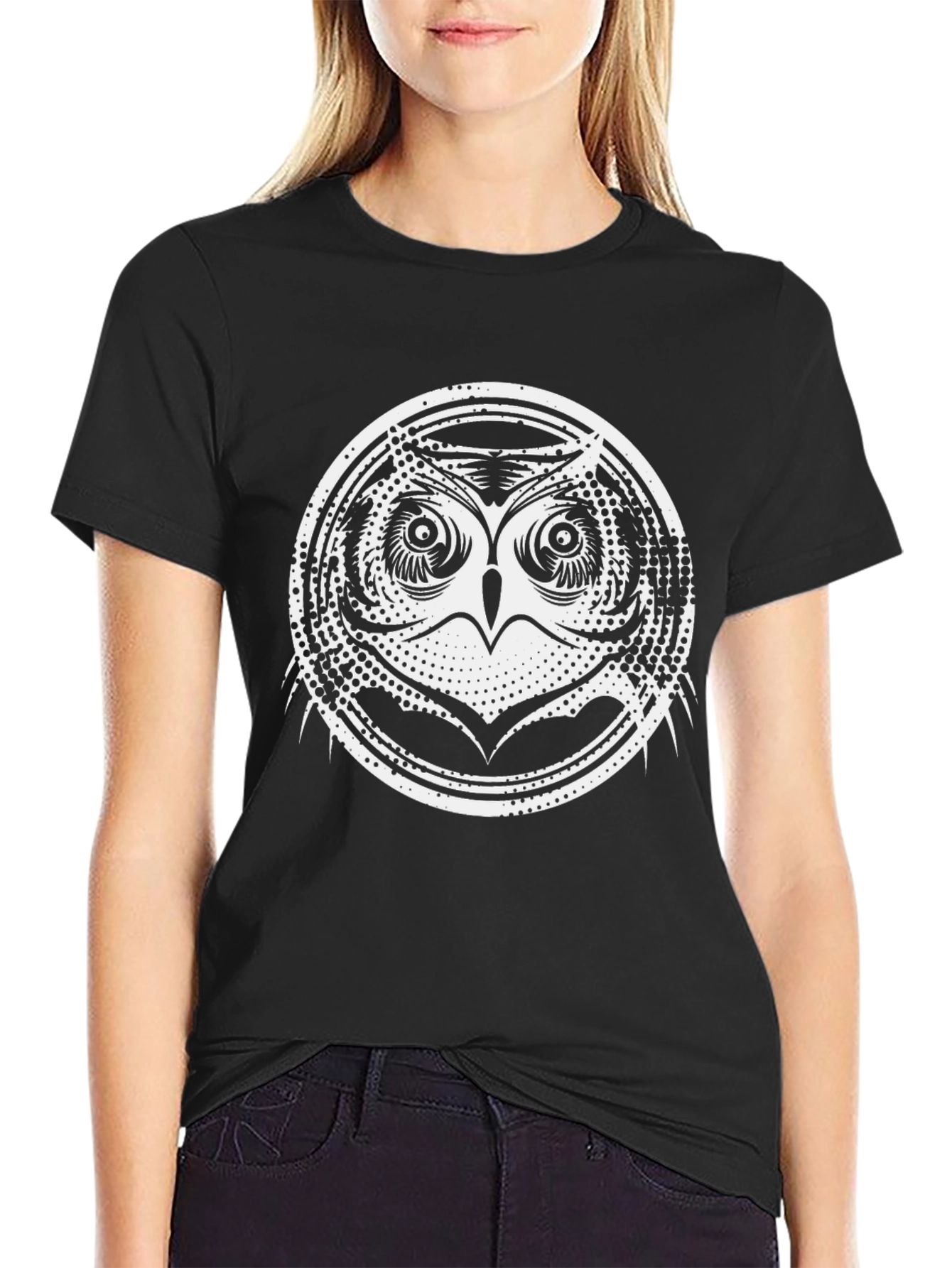 Cool Owl Graphic Print Black T-Shirt