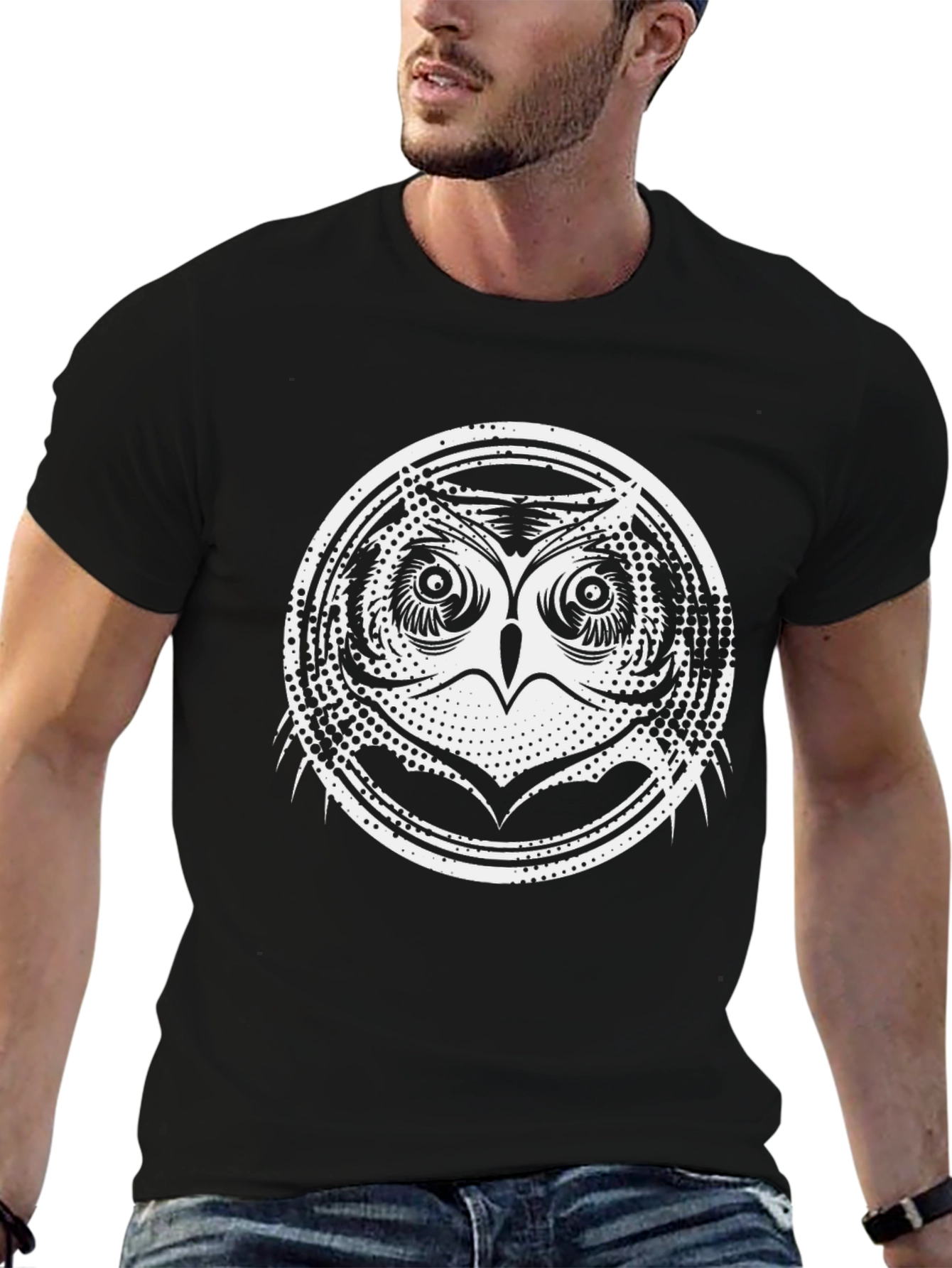 Cool Owl Graphic Print Black T-Shirt