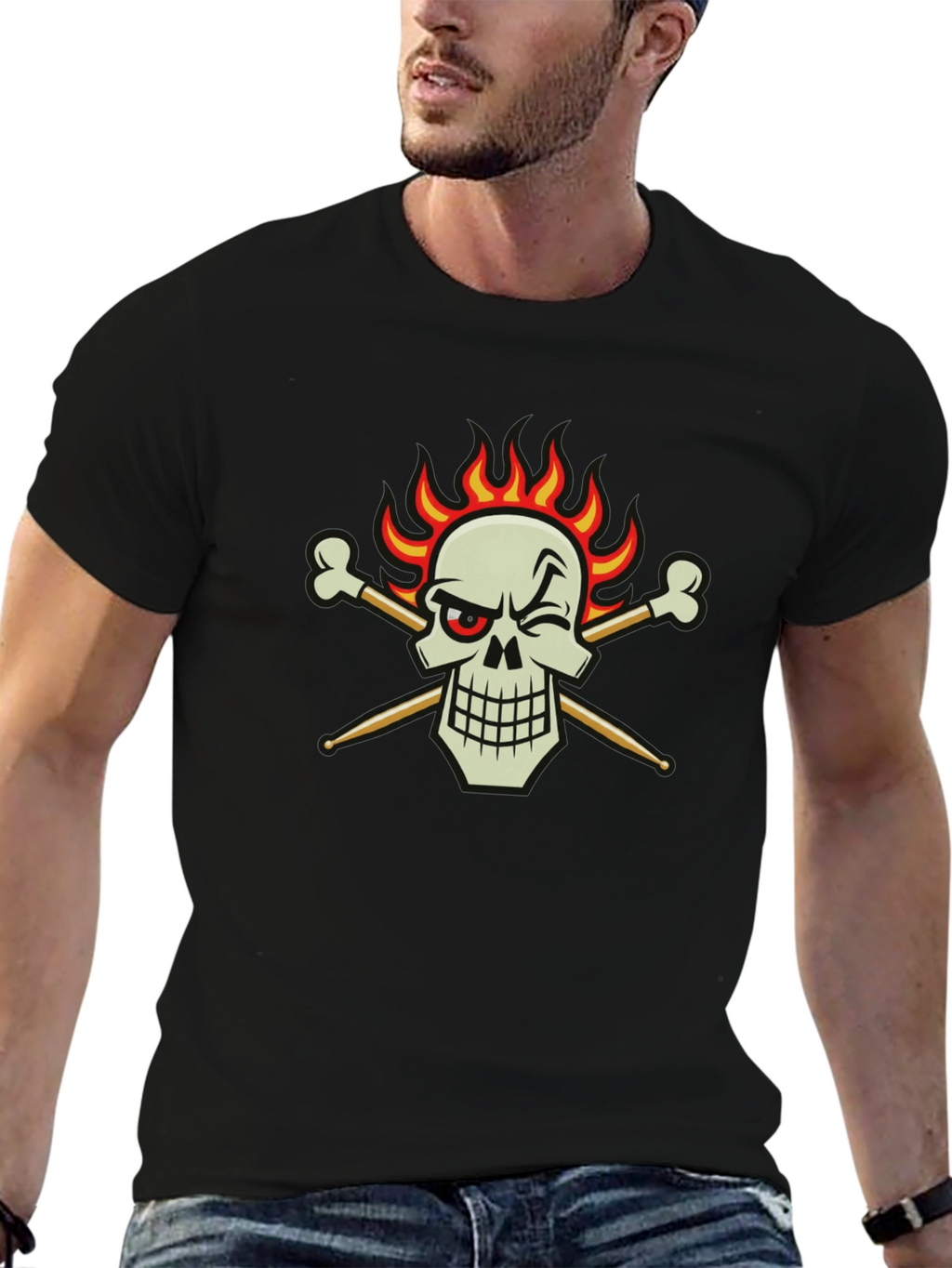 Skull & Drumsticks Black T-Shirt