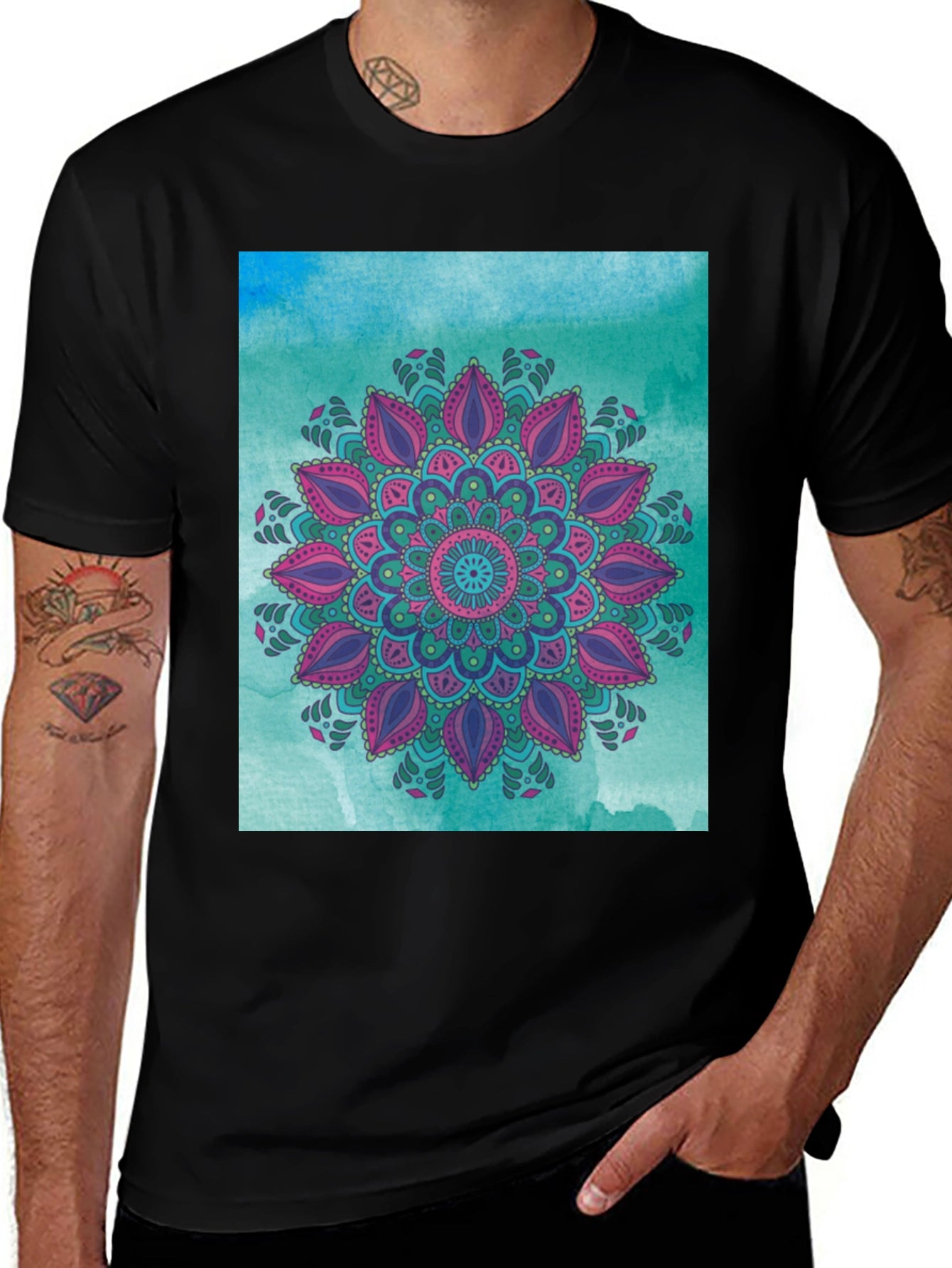 Mandala Graphic Print Black Tee