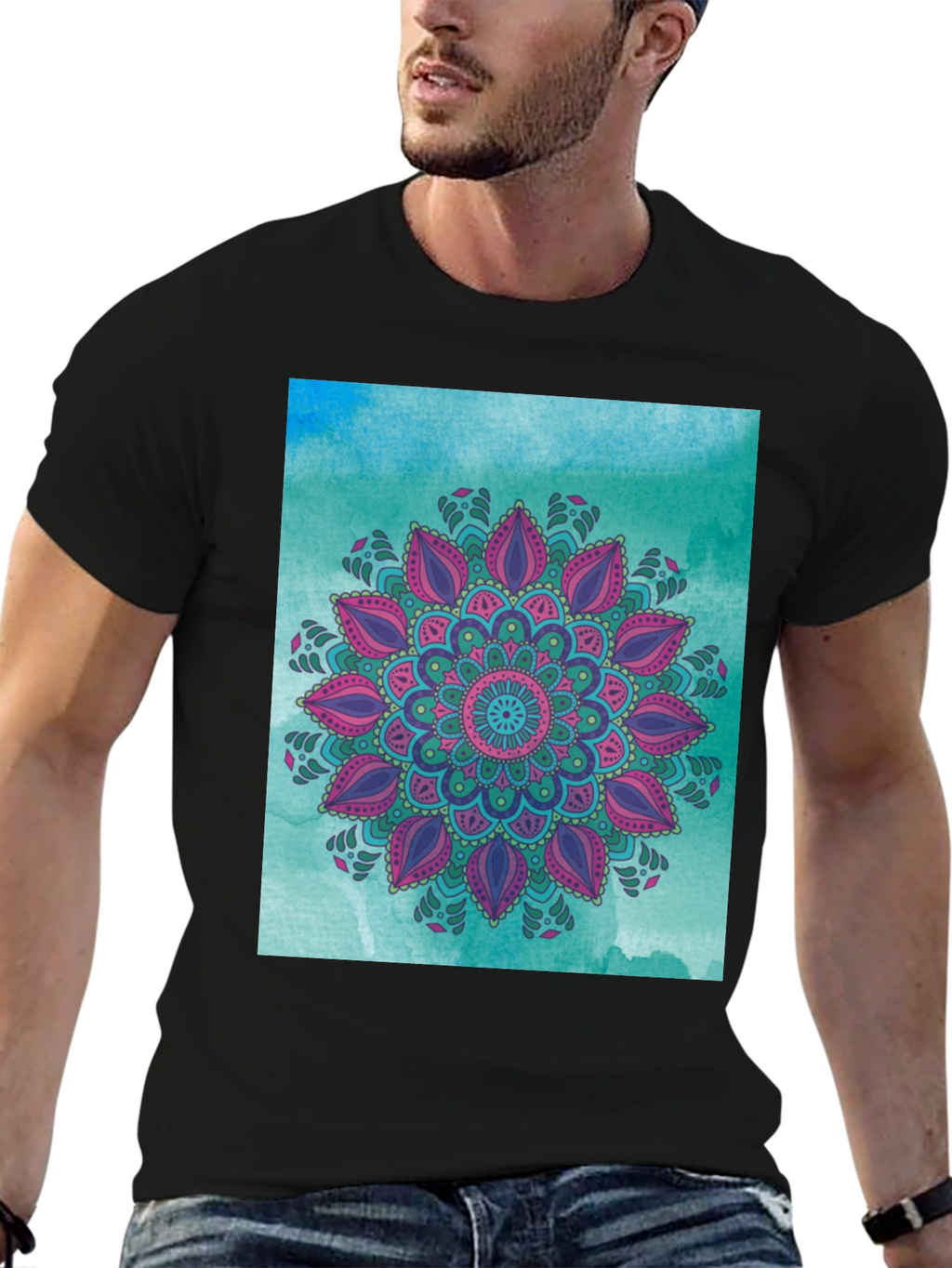 Mandala Graphic Print Black Tee