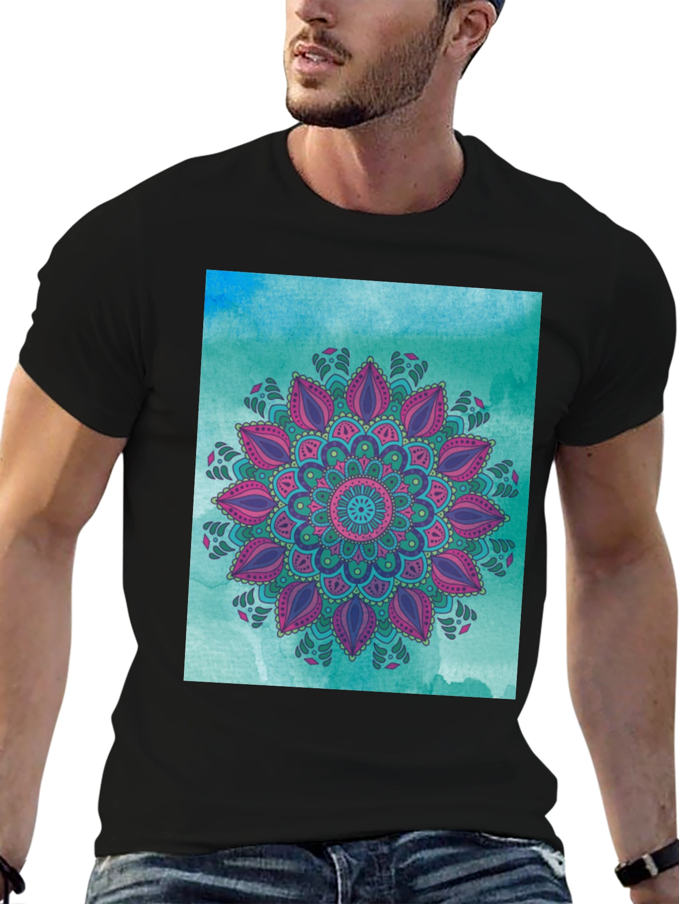 Mandala Graphic Print Black Tee