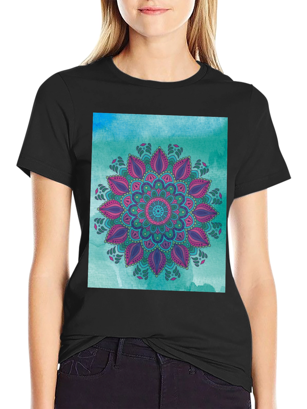 Mandala Graphic Print Black Tee