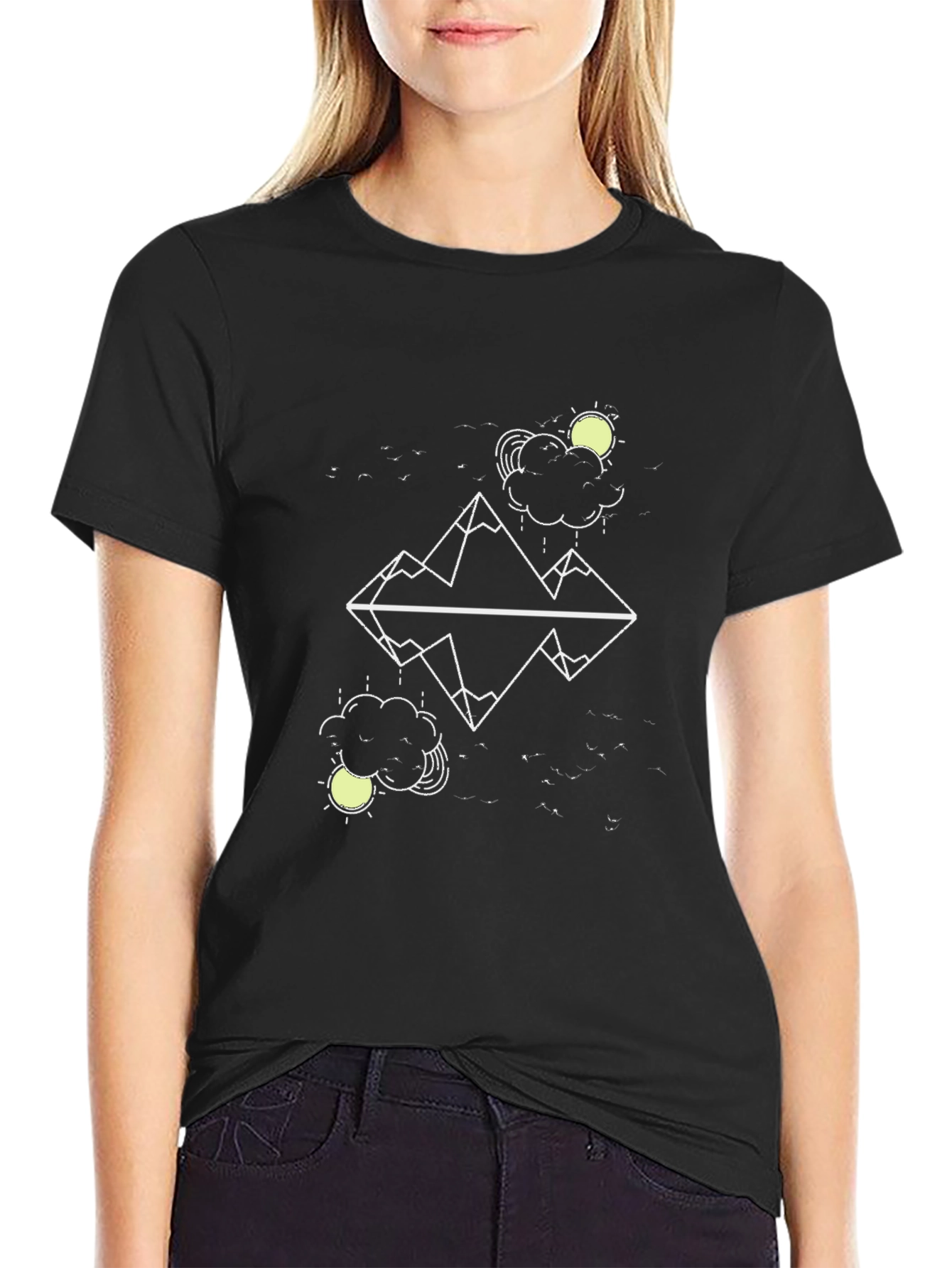 Geometric Mountain Graphic T-Shirt - Black