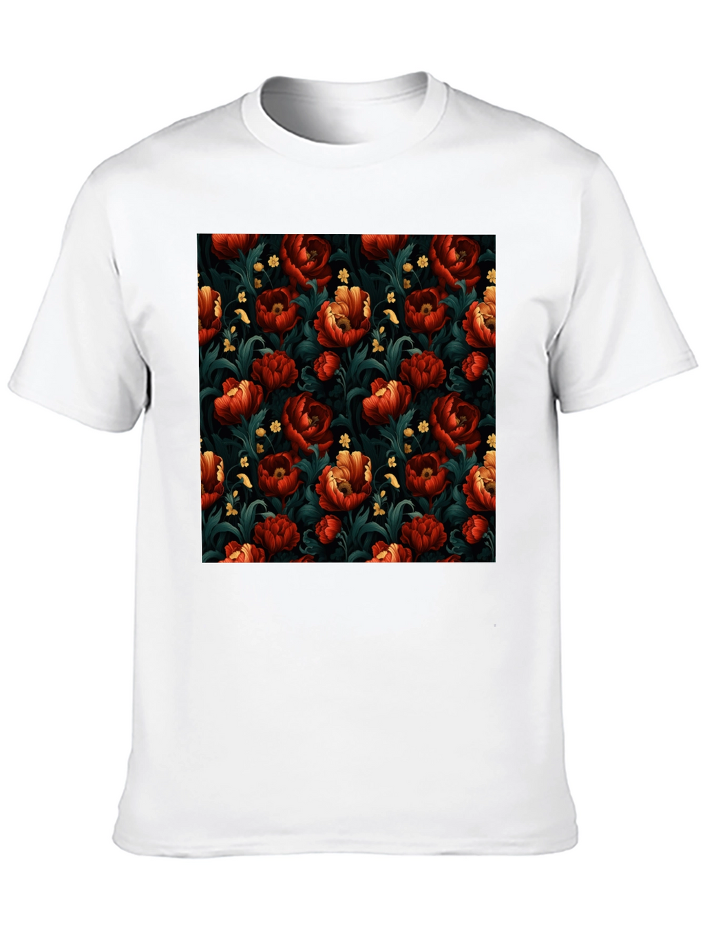 Floral Print Mens Black T-Shirt