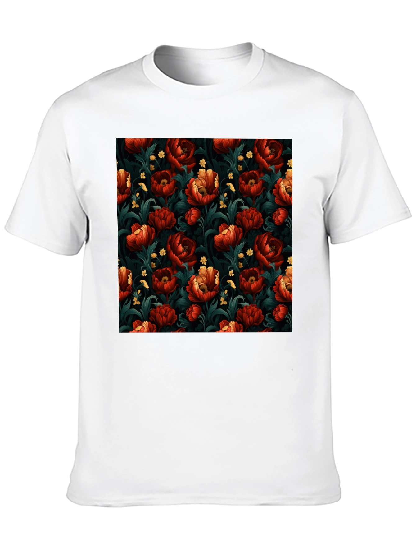 Floral Print Mens Black T-Shirt