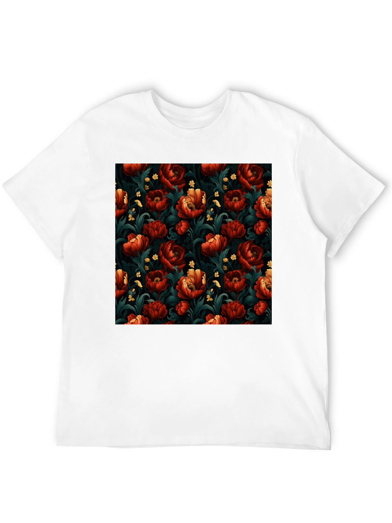 Floral Print Mens Black T-Shirt