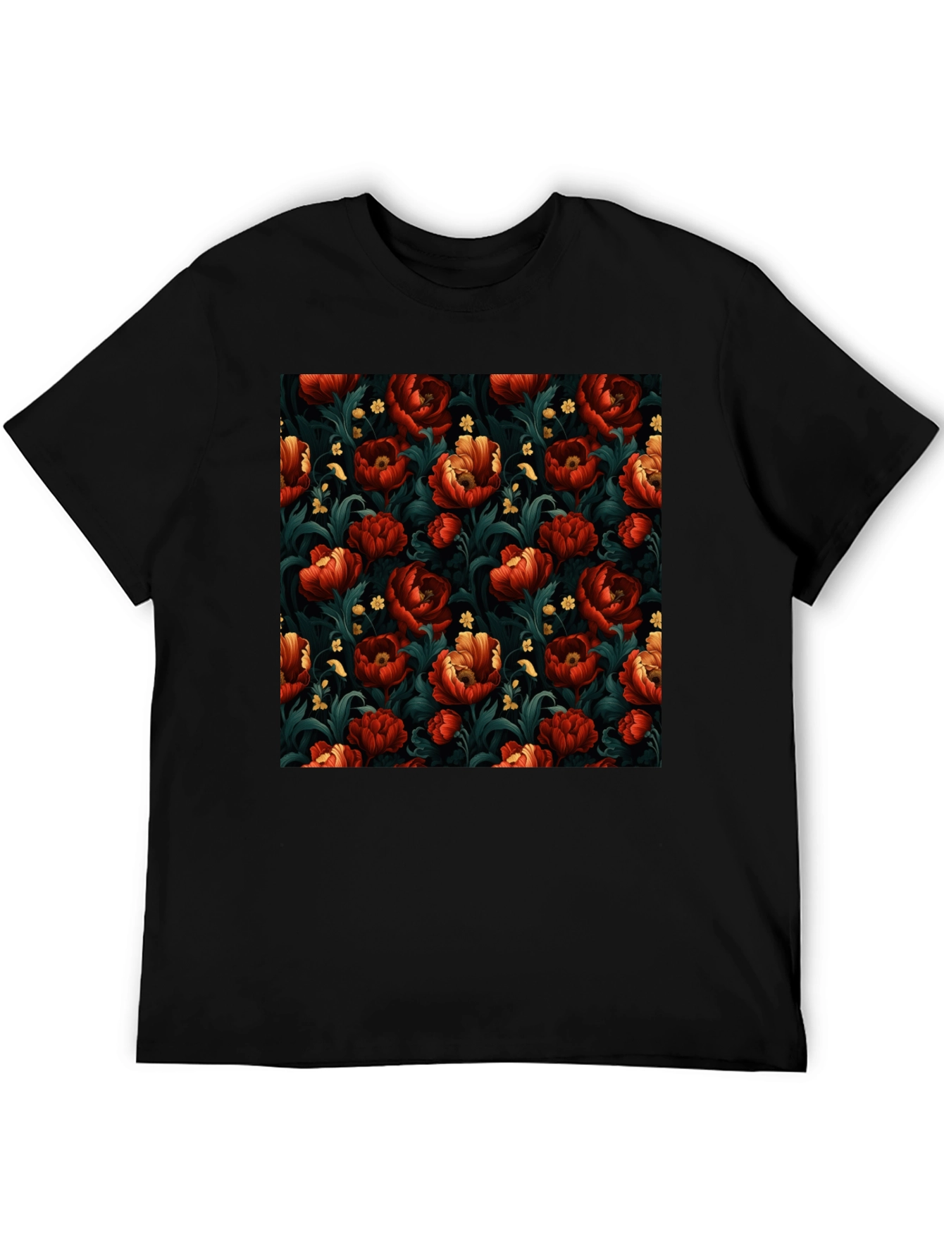 Floral Print Mens Black T-Shirt