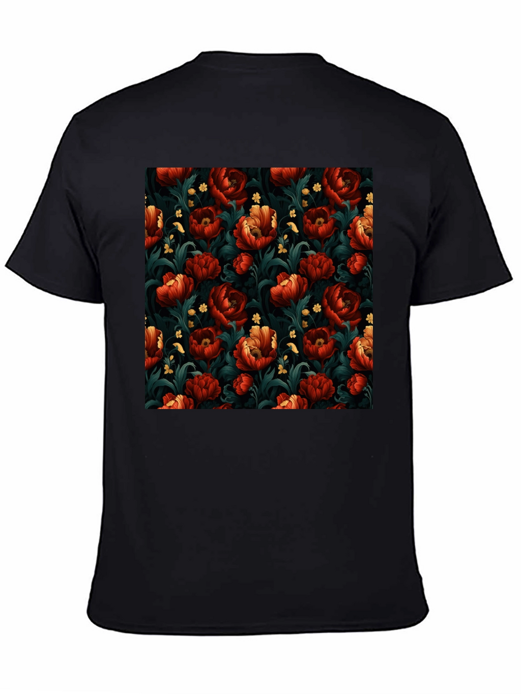 Floral Print Mens Black T-Shirt