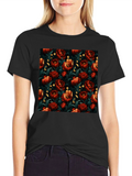 Floral Print Mens Black T-Shirt