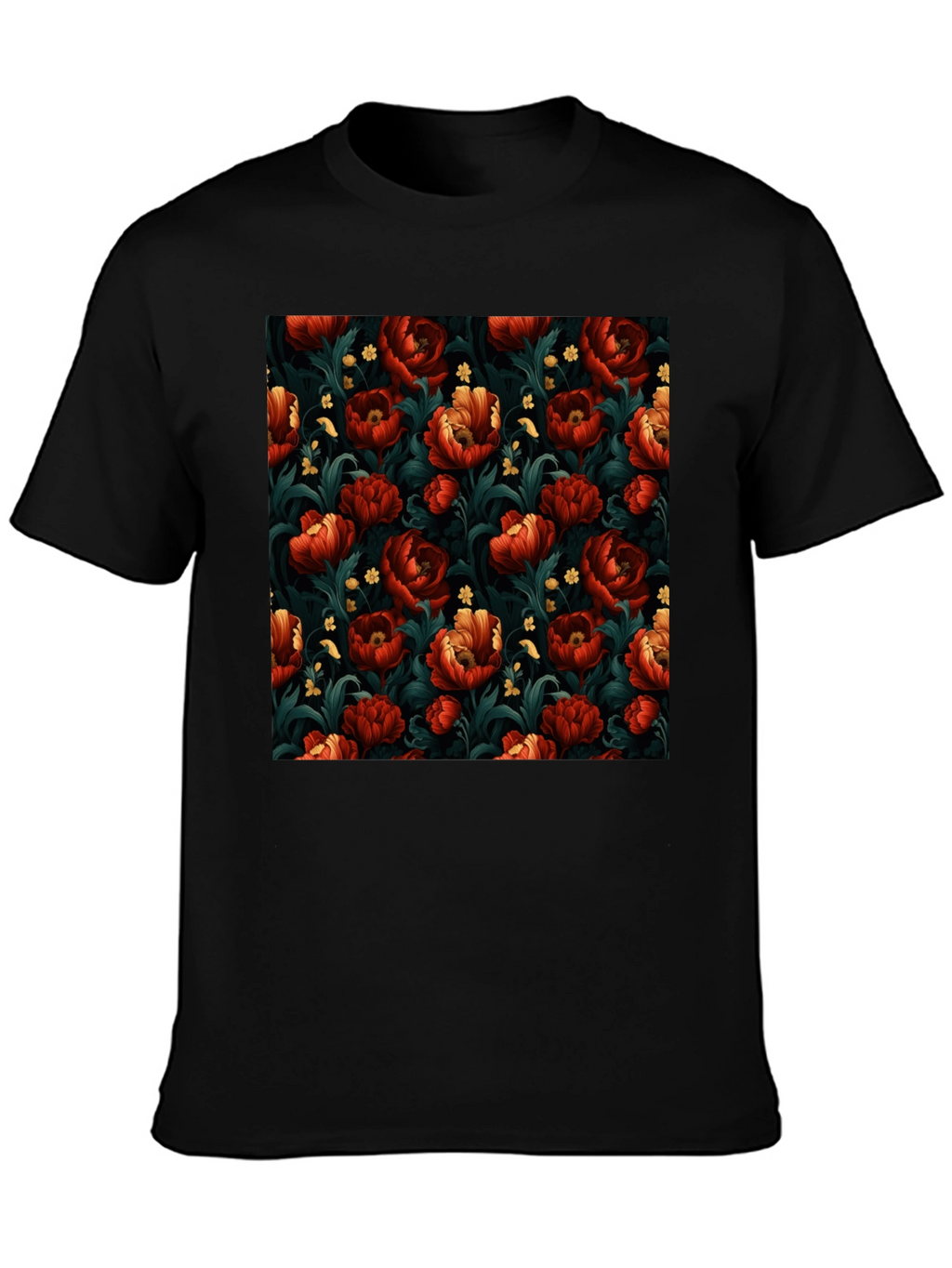 Floral Print Mens Black T-Shirt