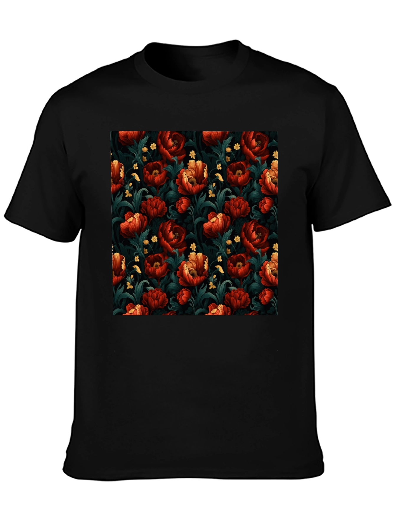 Floral Print Mens Black T-Shirt